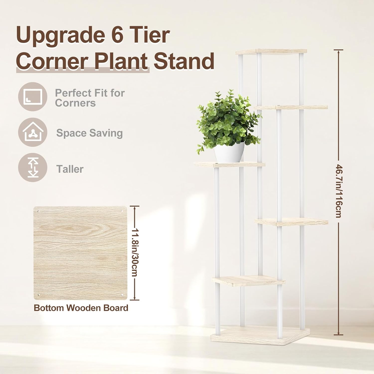 Oppro 6 Tier Tall Plant Stand Indoor, Large Metal Wood Muti Level Vertical Planter Shelf Orchid Holder for Narrow