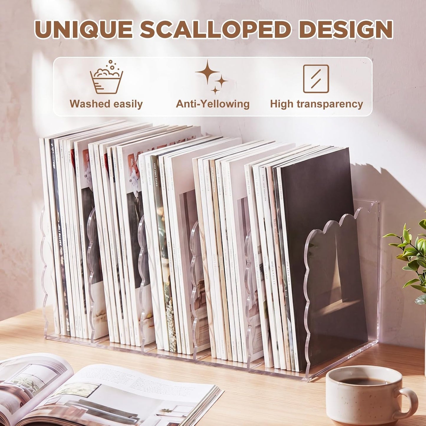 Scalloped Magazine File Holder / Acrylic / 13.98 x 7.28 x 6.5 / Standard Style / Clear