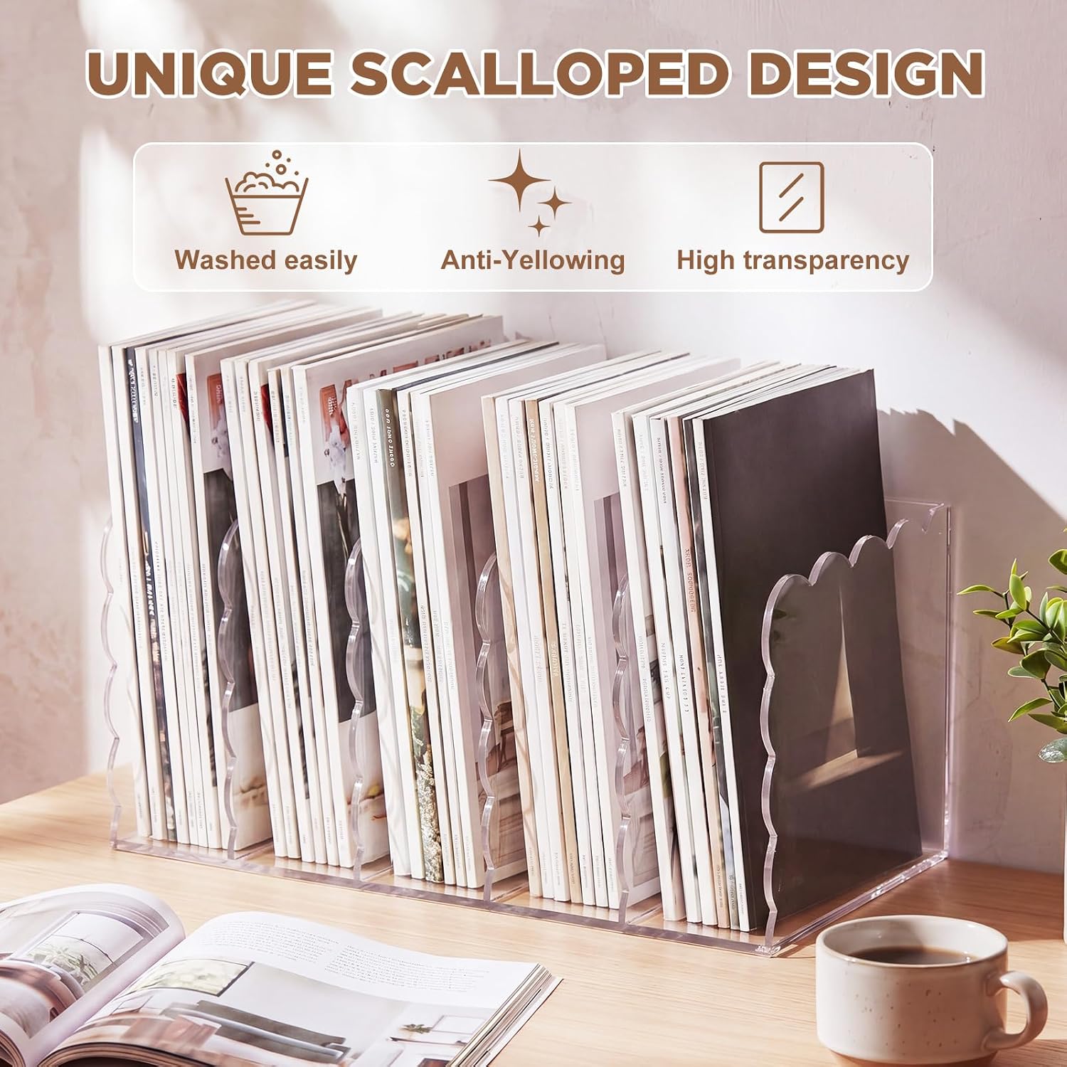 Scalloped Magazine File Holder / Acrylic / 13.98 x 7.28 x 6.5 / Standard Style / Clear