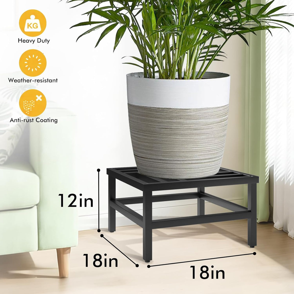 Plant Stand Indoor Outdoor, 2-Pack 18 Inch Heavy Duty Plant Stands Riser Metal Pedestal Stand for Large Flower Pot