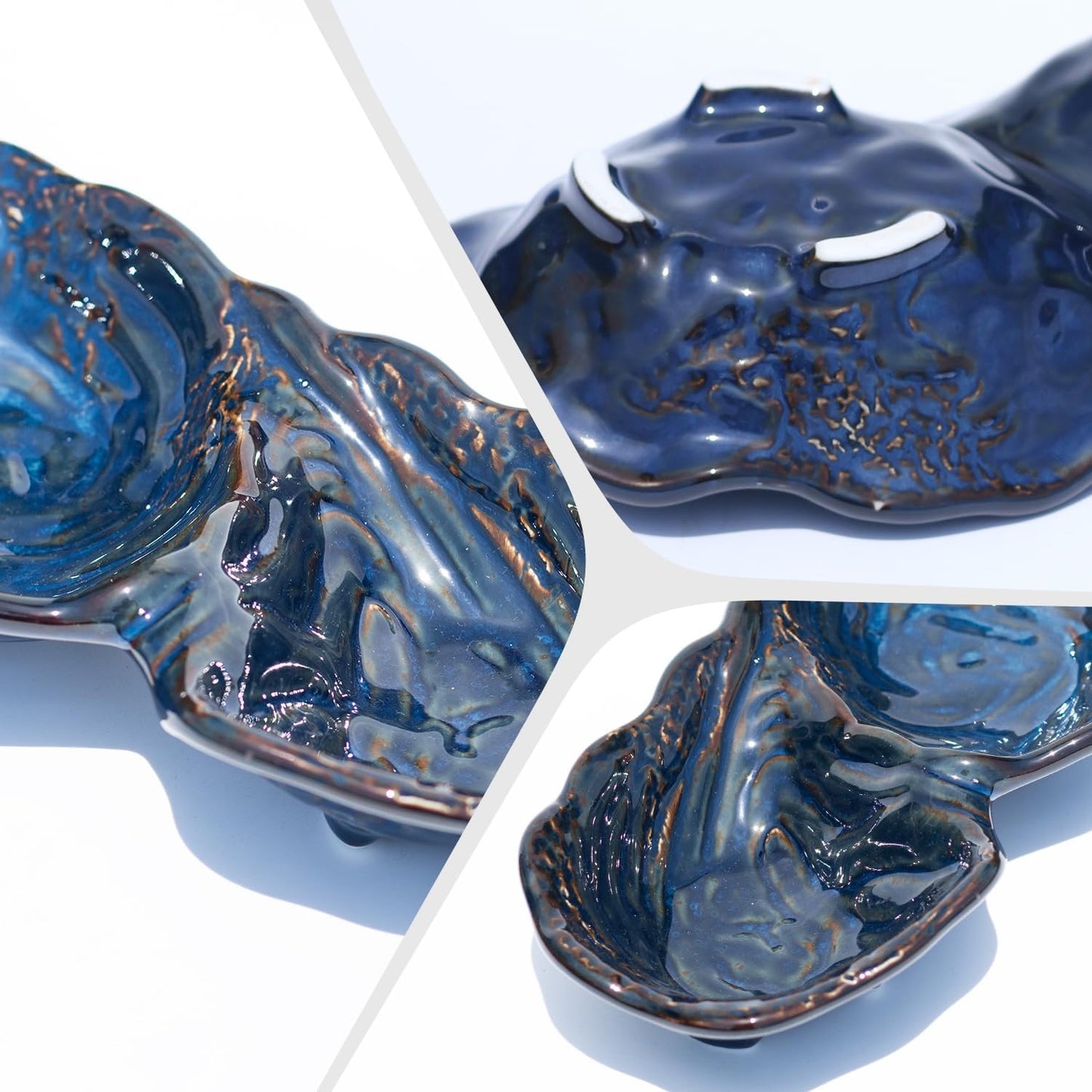 Peanut 2-Compartment Dish for Key Catchall Jewelry Organizer / Kiln-transformed Blue Glaze
