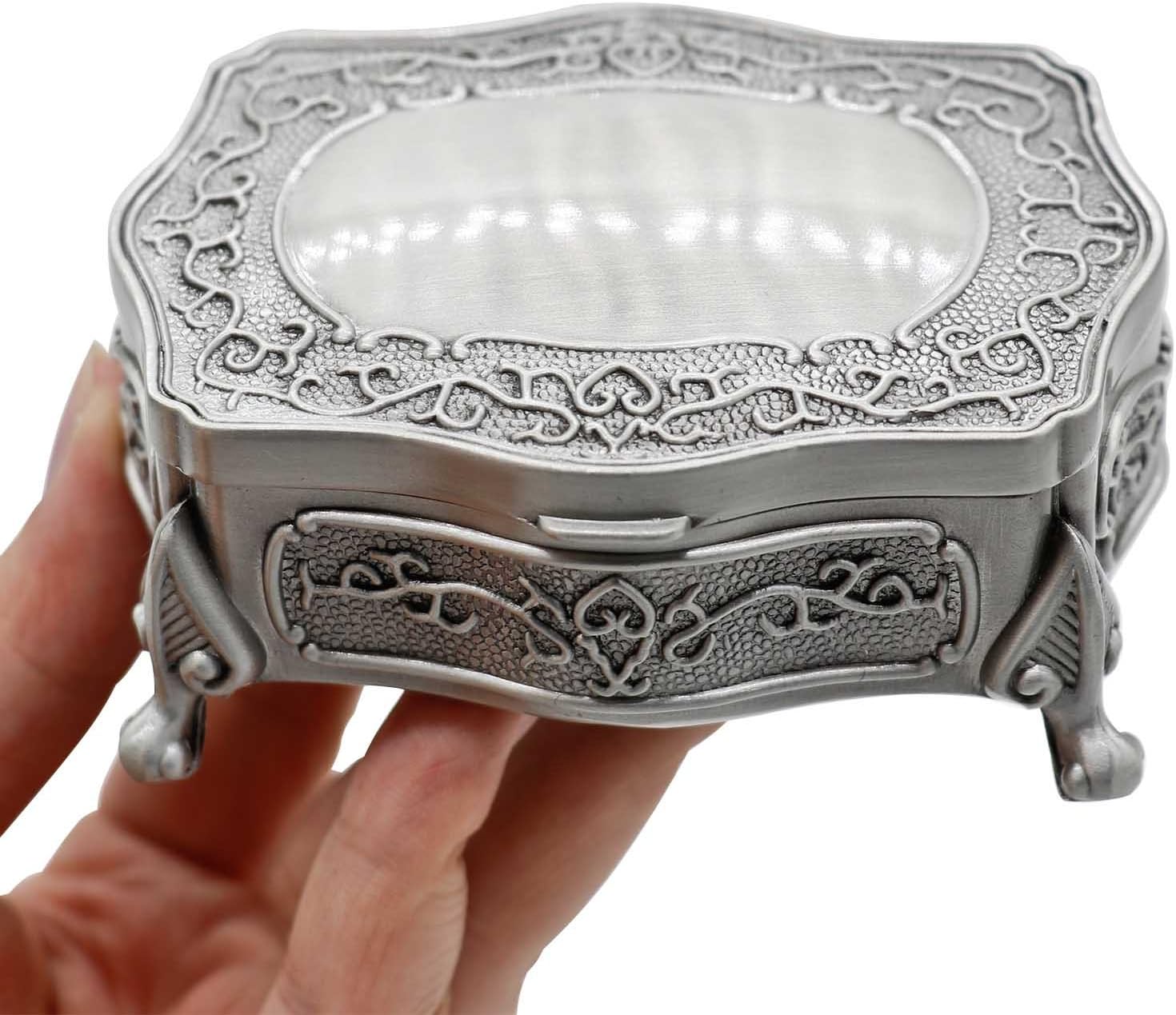 Rectangle Vintage Metal Jewelry Box Trinket Gift Box Chest Ring Case for Girls / Square / Small
