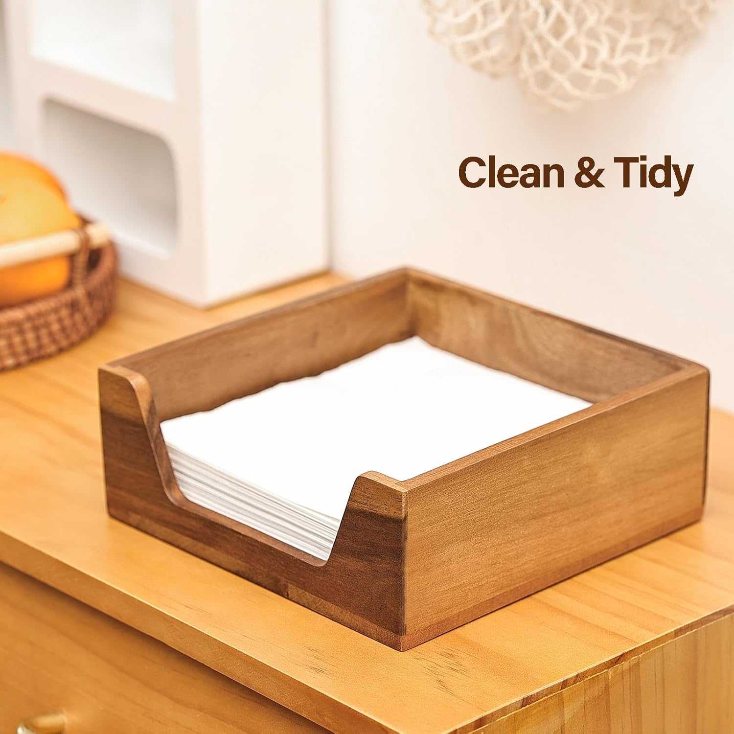 Napkin Holder / Farmhouse Style Square / Brown / 7.36 x 7.36 x 2.16