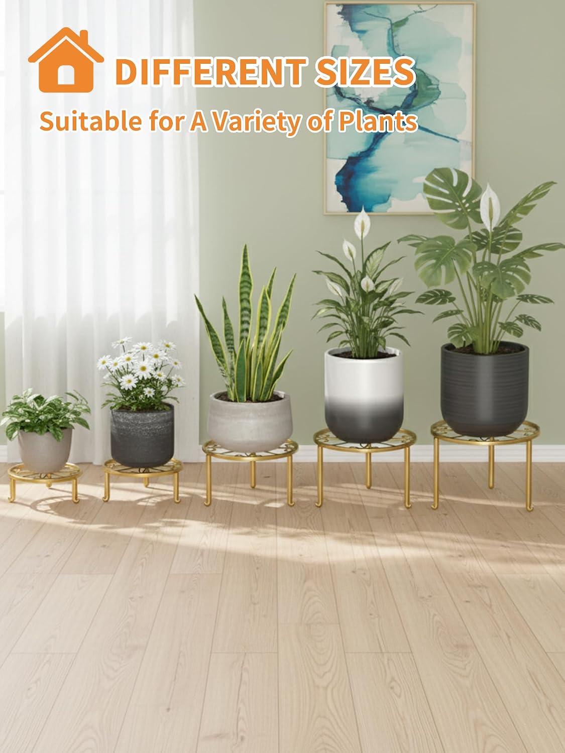 5 Pack Metal Plant Stand, Round Short Flower Pot Holder Rack for Indoor Outdoor