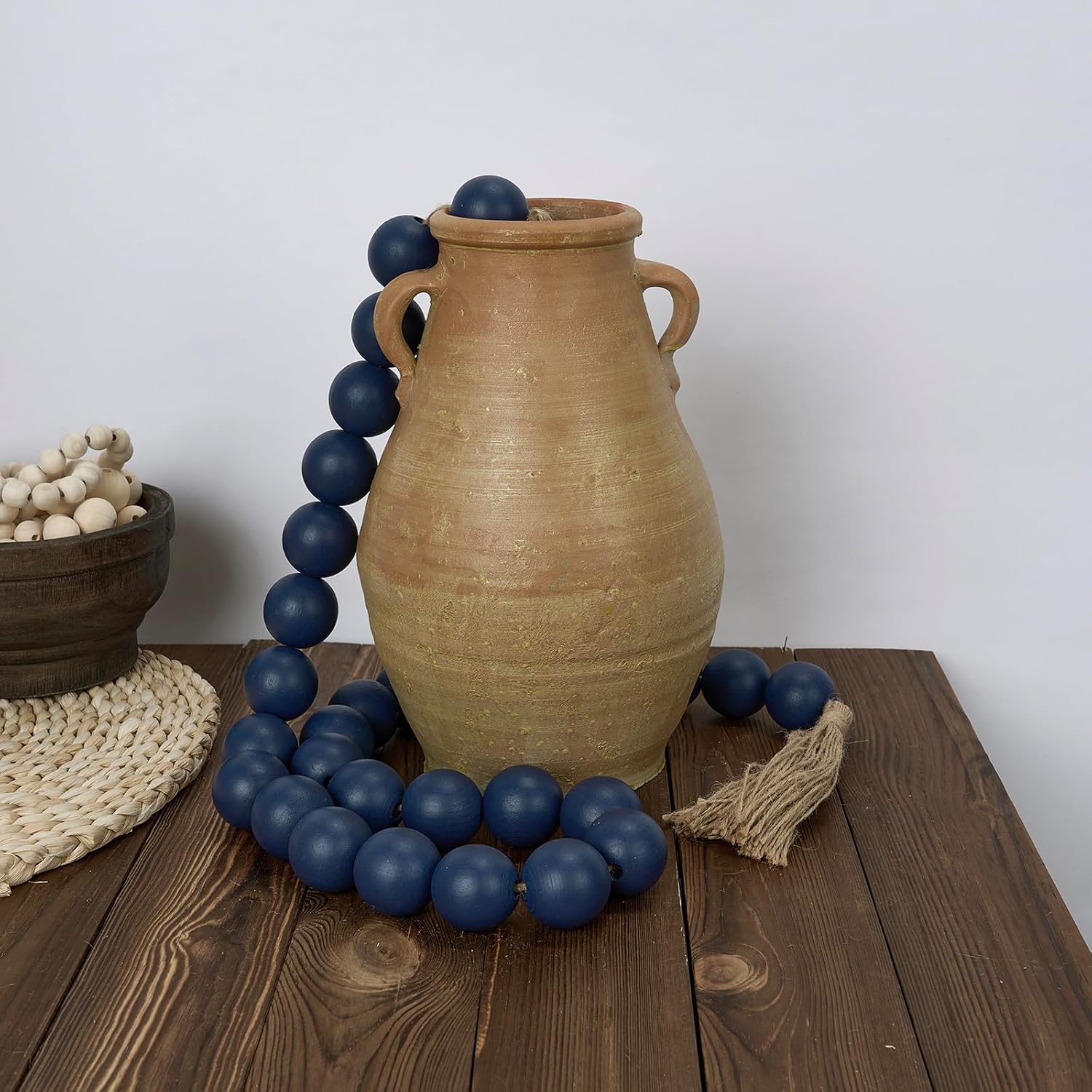 60" Long Extra Large Wood Bead Garland in Navy Blue / 5 Navy Blue / 60 Inches
