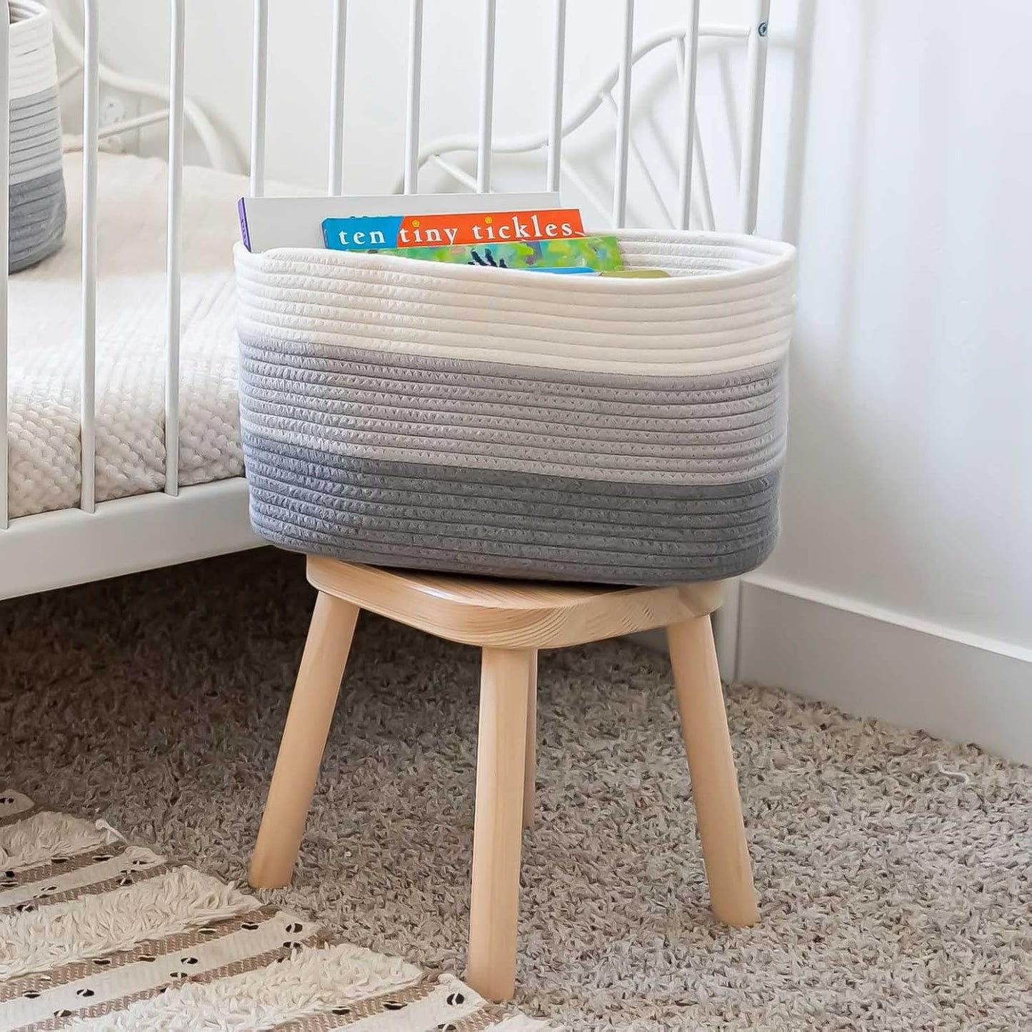 Woven Decorative Basket for Organizing / 3-toned Gray / 15 x 10 x 9