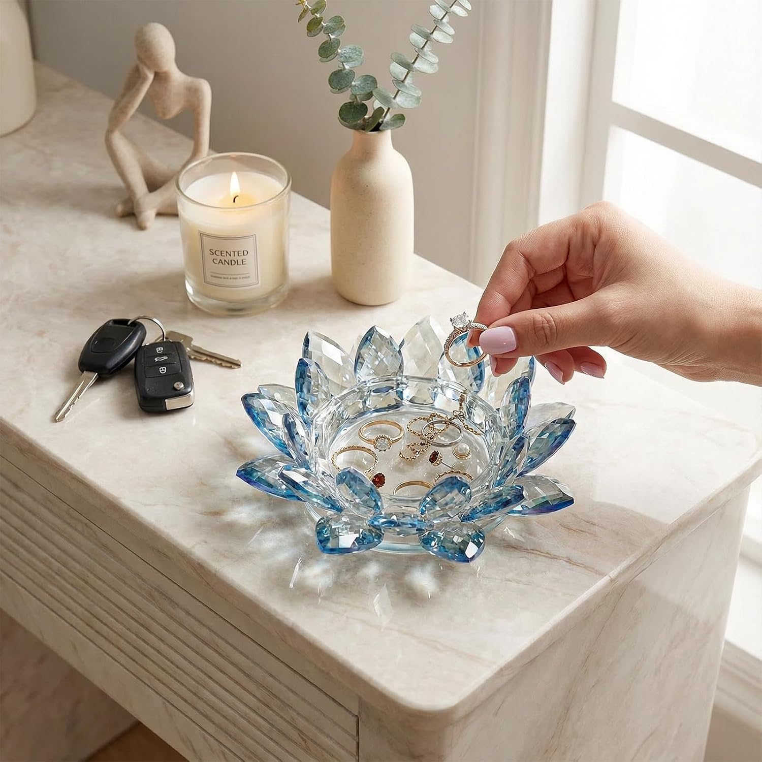 Crystal Flower Jewelry Tray / 6.3" - Blue