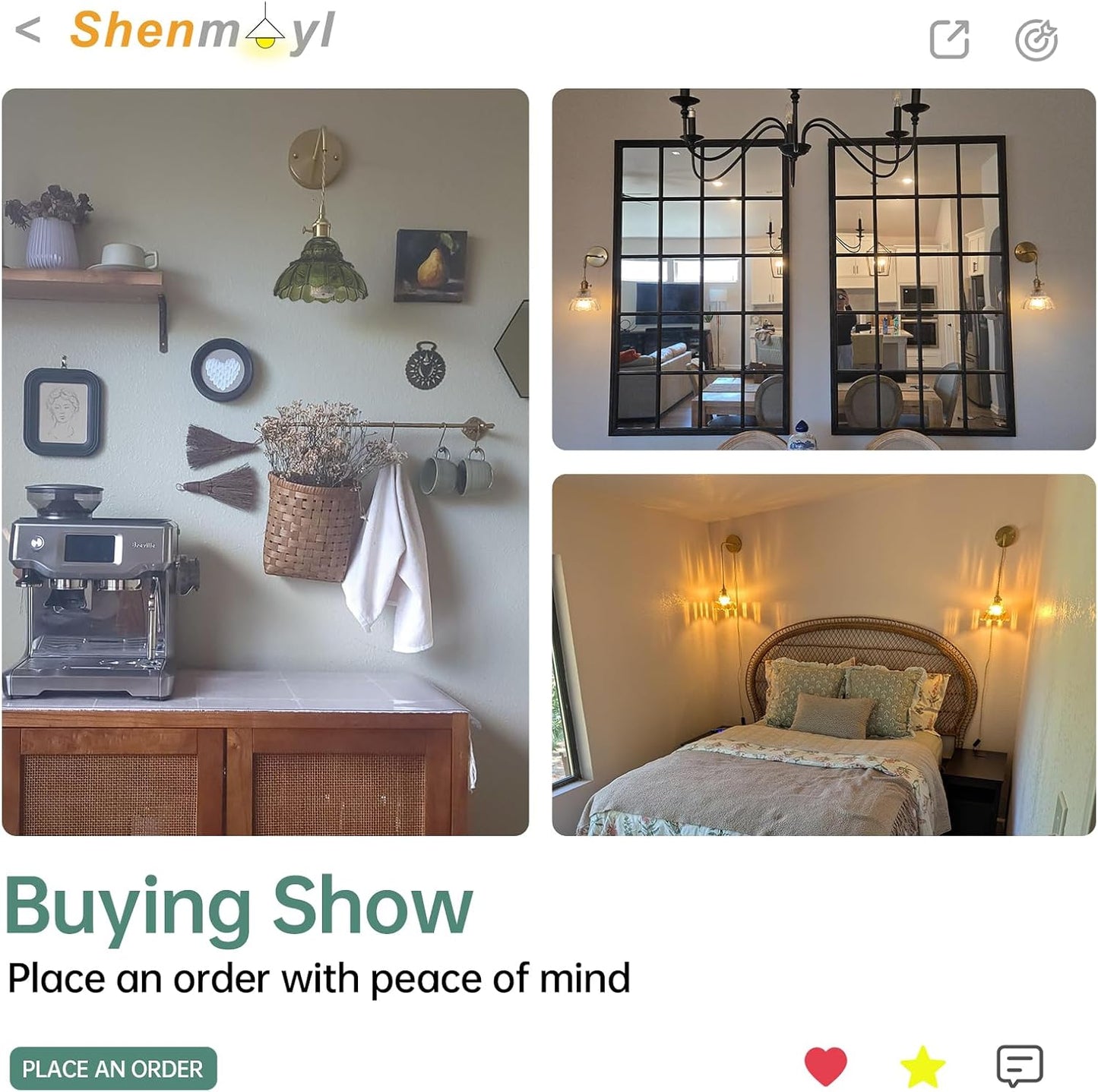 Shenmoyl Battery Operated Wall Sconce Wall Lamp with Clear Lily of the Valley Shade Pattern Glass Adjustable Chain