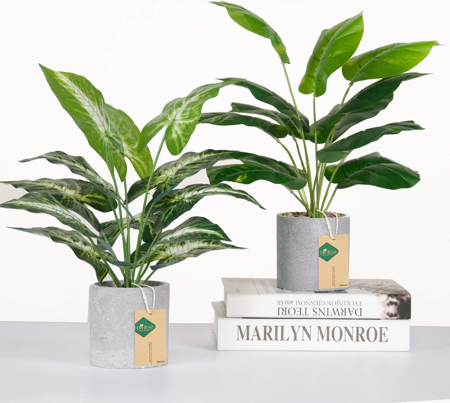 Fake Plants Artificial Tropical Faux Plants / Taro Leaf and Greenery Leaf / Sage Green / Set of 2