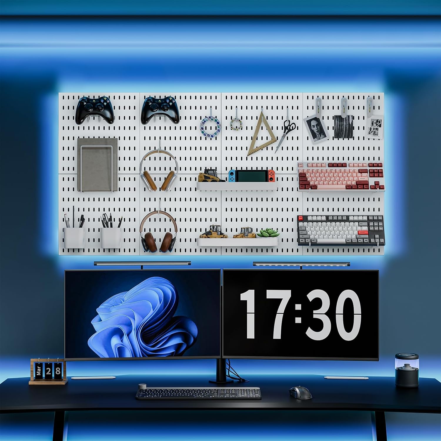 MULSAME Pegboard Combination Kit, 25.2" x 25.2" Wall Mounted Storage Set with 4 Pegboards & 20 Accessories Hanging, Peg
