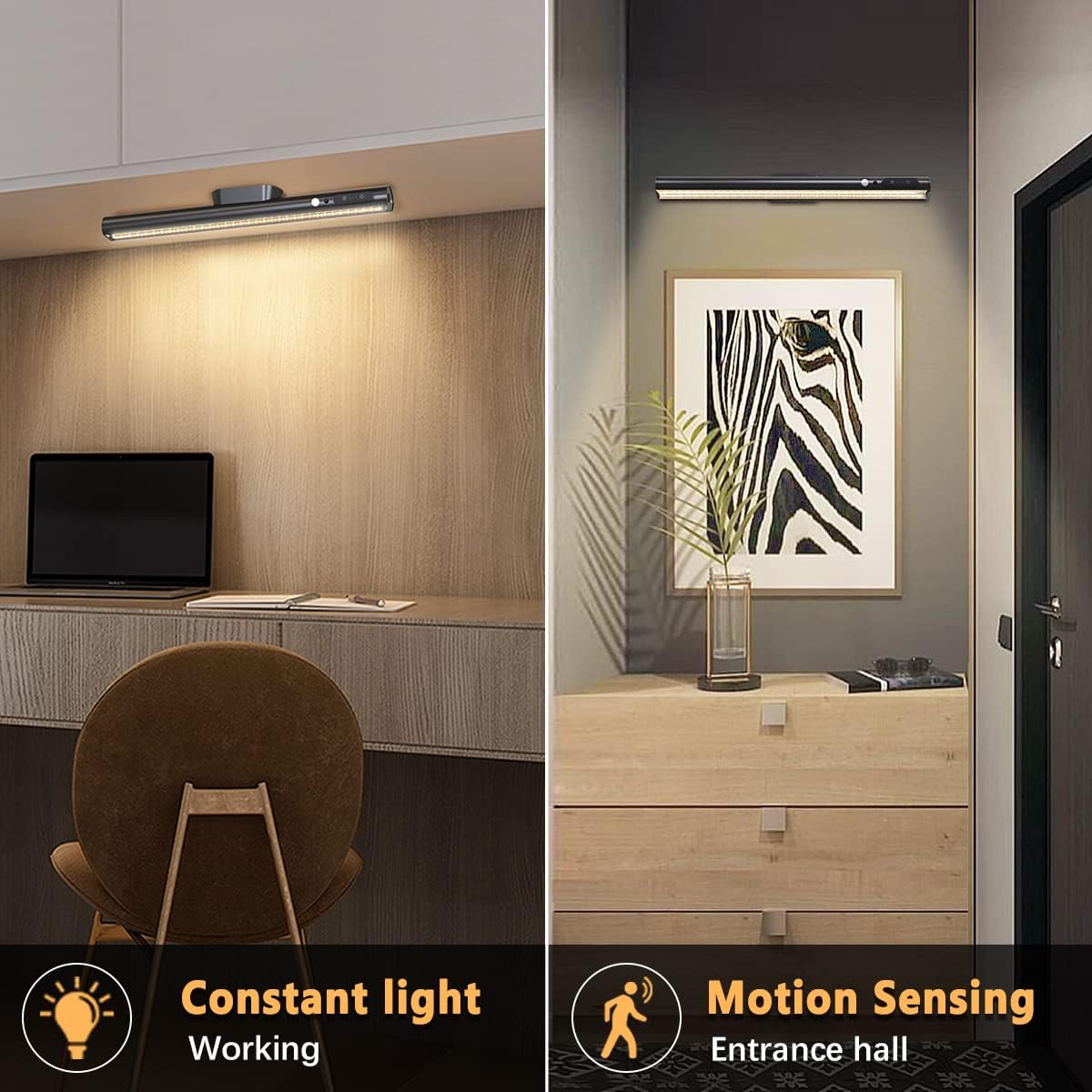 Battery Powered Operated Wall Strip Light with Motion Sensor | LED Light Bar, Rechargeable Magnetic Under Cabinet