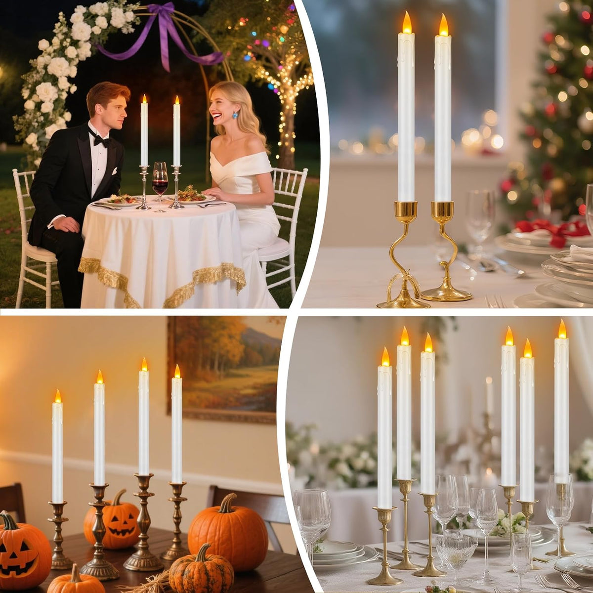 wemarry 12 Pcs Flickering Flameless Taper Candles, 10" Fake Taper Candles Battery Operated with Timer, Long