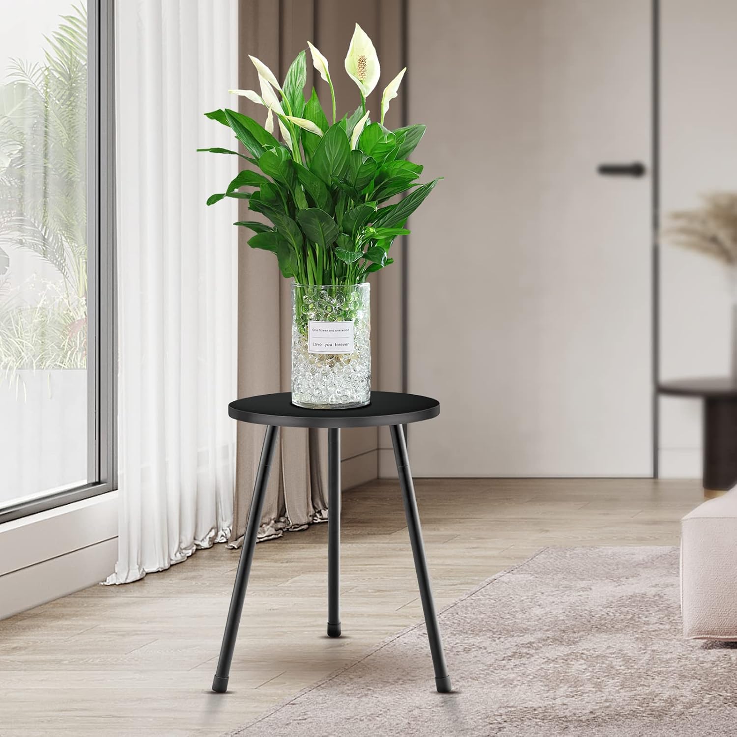 KINNARY Plant Stand Indoor, Mid Century Wood Plant Stand Black Plant Table for Flower Pots, Tall Metal Plant Holder