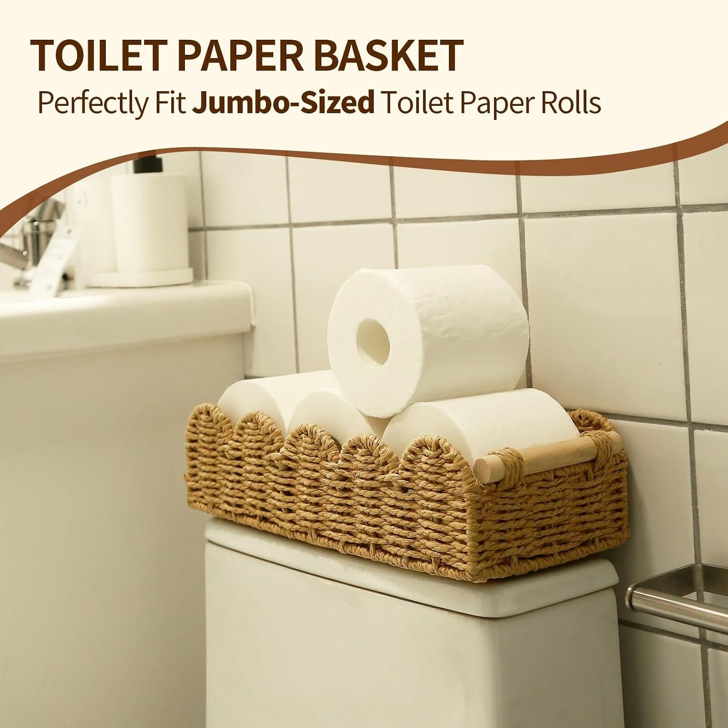 Scalloped Toilet Paper Organizer / Beige / Set of 2