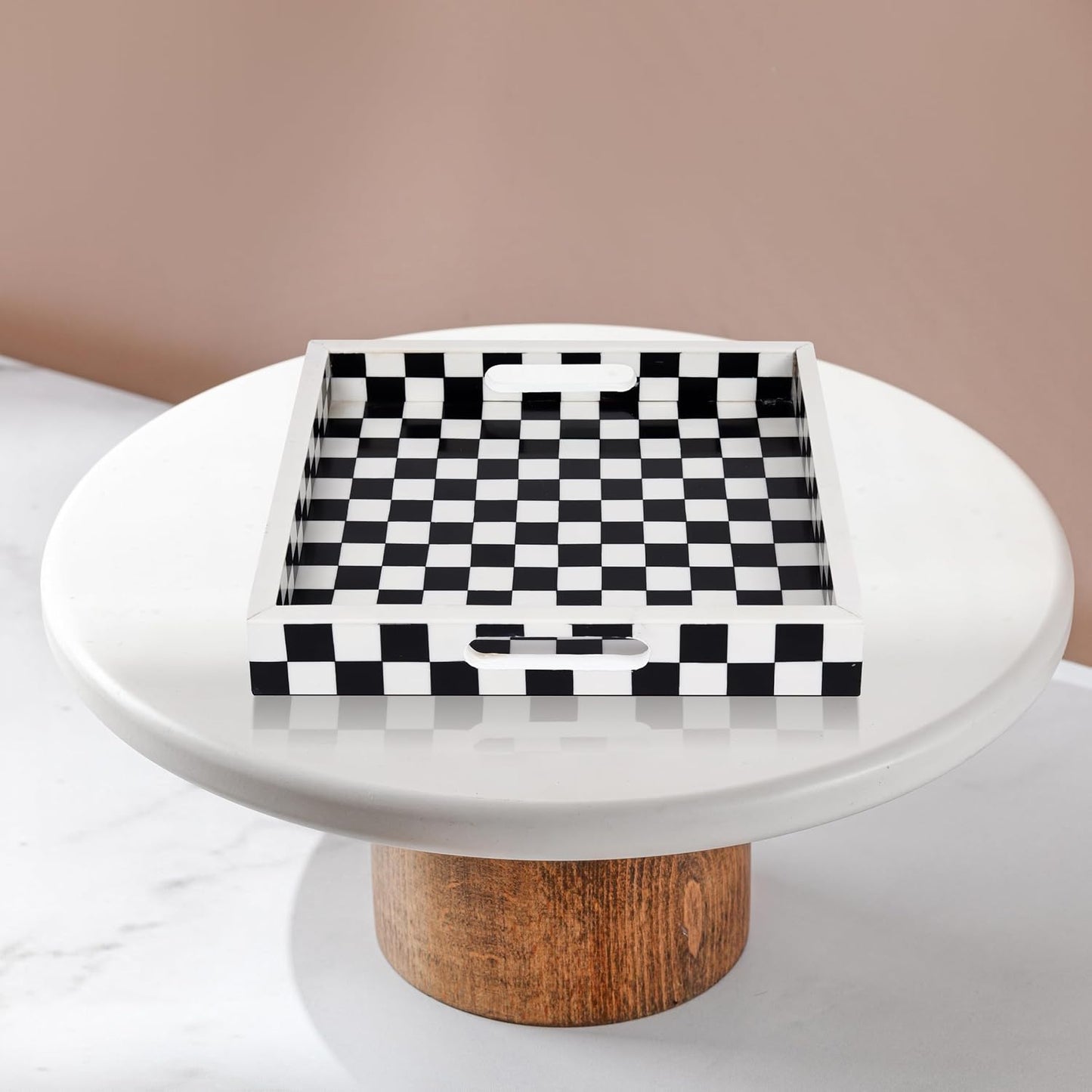 Decorative Serving Tray / 12 x 12 x 1.5 / Illusion Check / Black