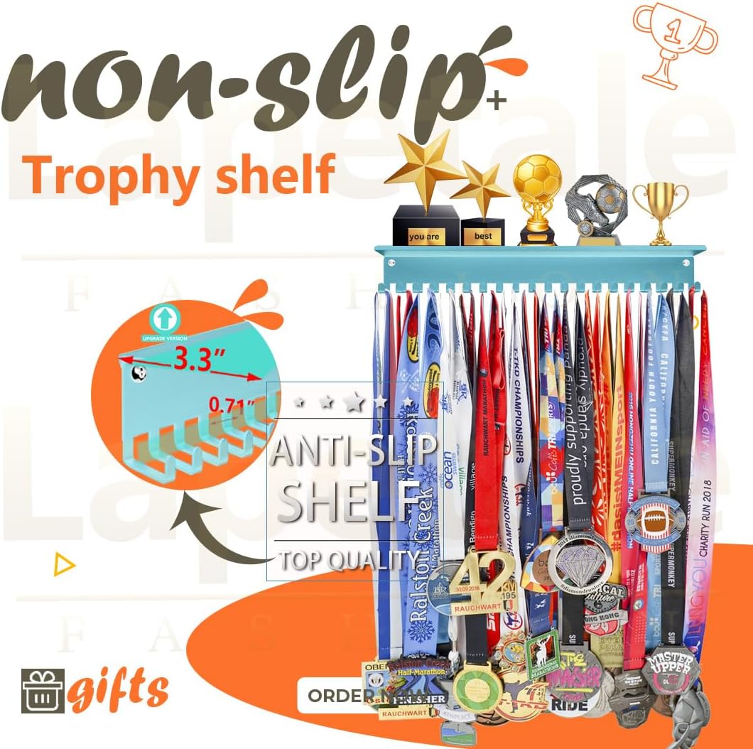 Non-Slip Trophy Shelf,Trophy and Medal Display Shelf, Medal Hanger Display For Wall with 16inchL,Shelves For Trophies