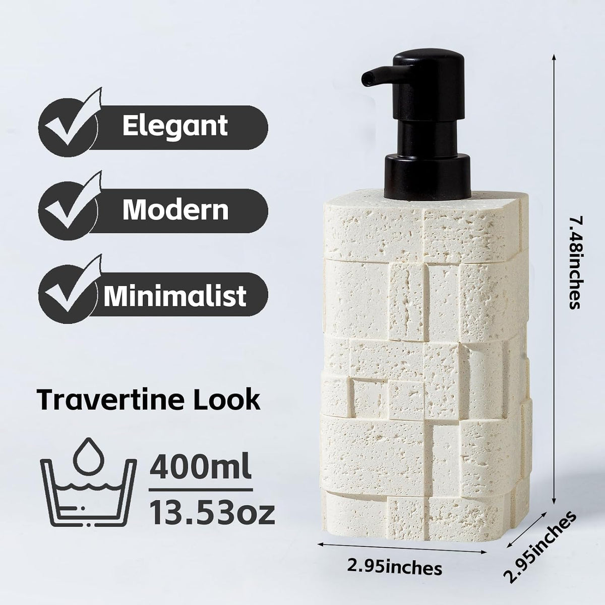 Soap Dispensers,2 PCS,13.53 OZ,Luxurious Faux Travertine,Cream | Modern,Hand Dish Lotion Shampoo and Conditioner