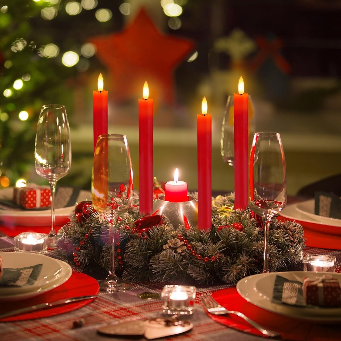 HINZER 6Pcs Flameless Taper Candles with Remote, Fall Wedding Home Decor | Battery Operated Candles Flickering 9.6 inch