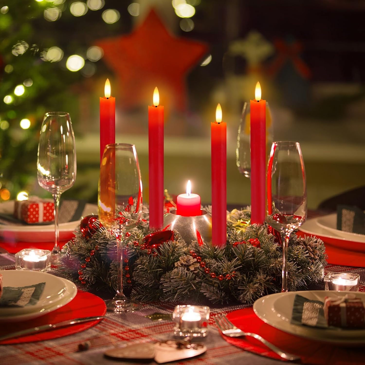 HINZER 6Pcs Flameless Taper Candles with Remote, Fall Wedding Home Decor | Battery Operated Candles Flickering 9.6 inch
