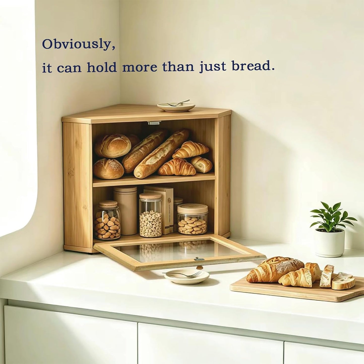 Kitchen corner bread box，Bamboo bread storage box，Sealed design with slight air circulation, keeps bread fresh