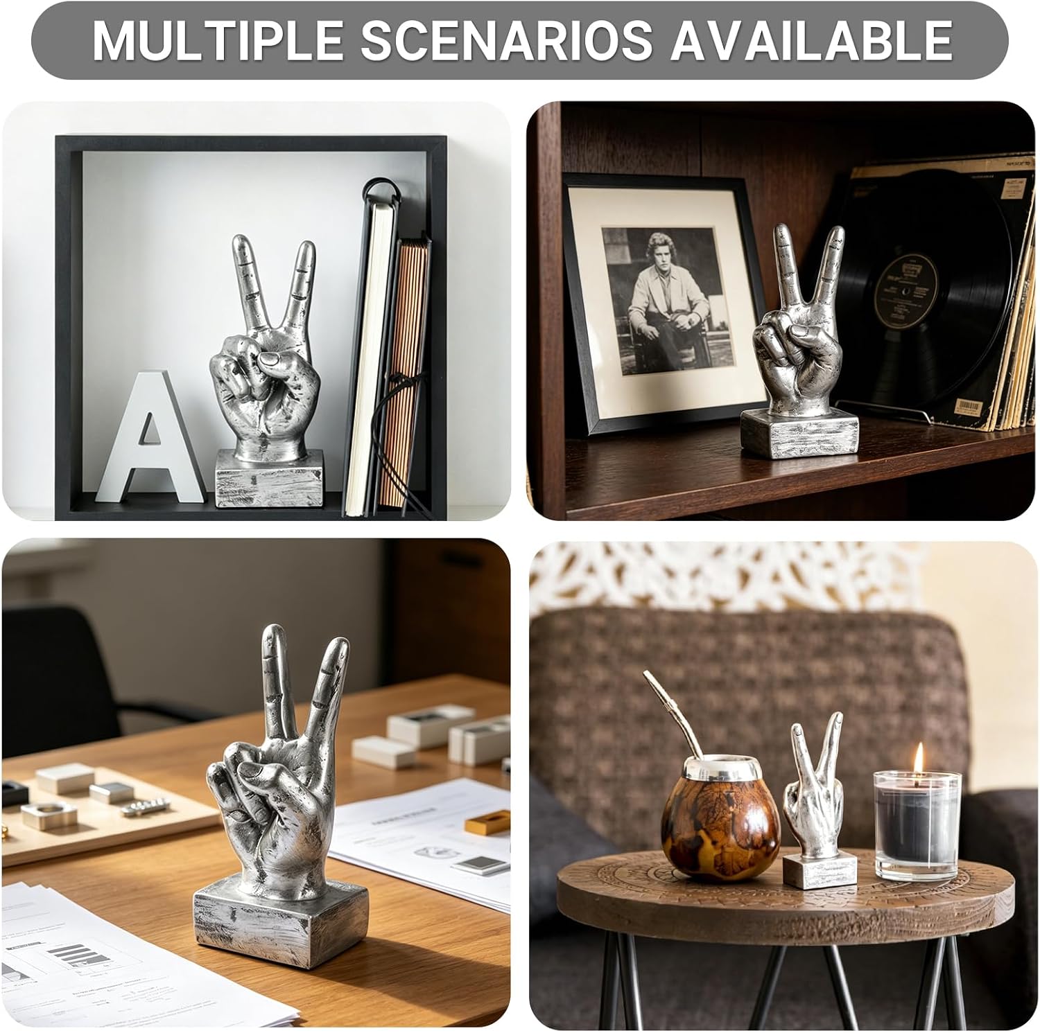 Hand Gesture Desk Statue 1 Pc Resin Finger Sculpture / Silver