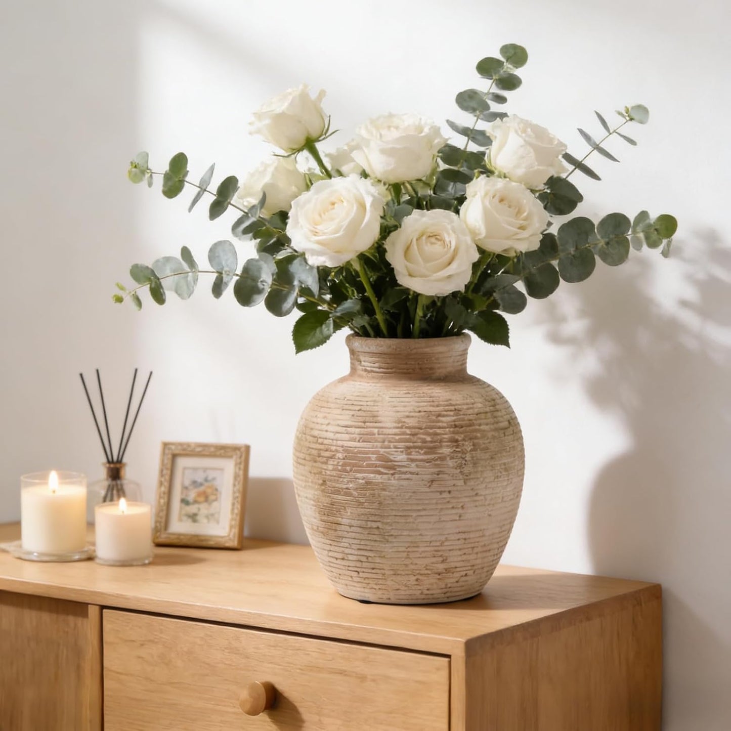 6- Ceramic Flower Vase Home Decor / Brown