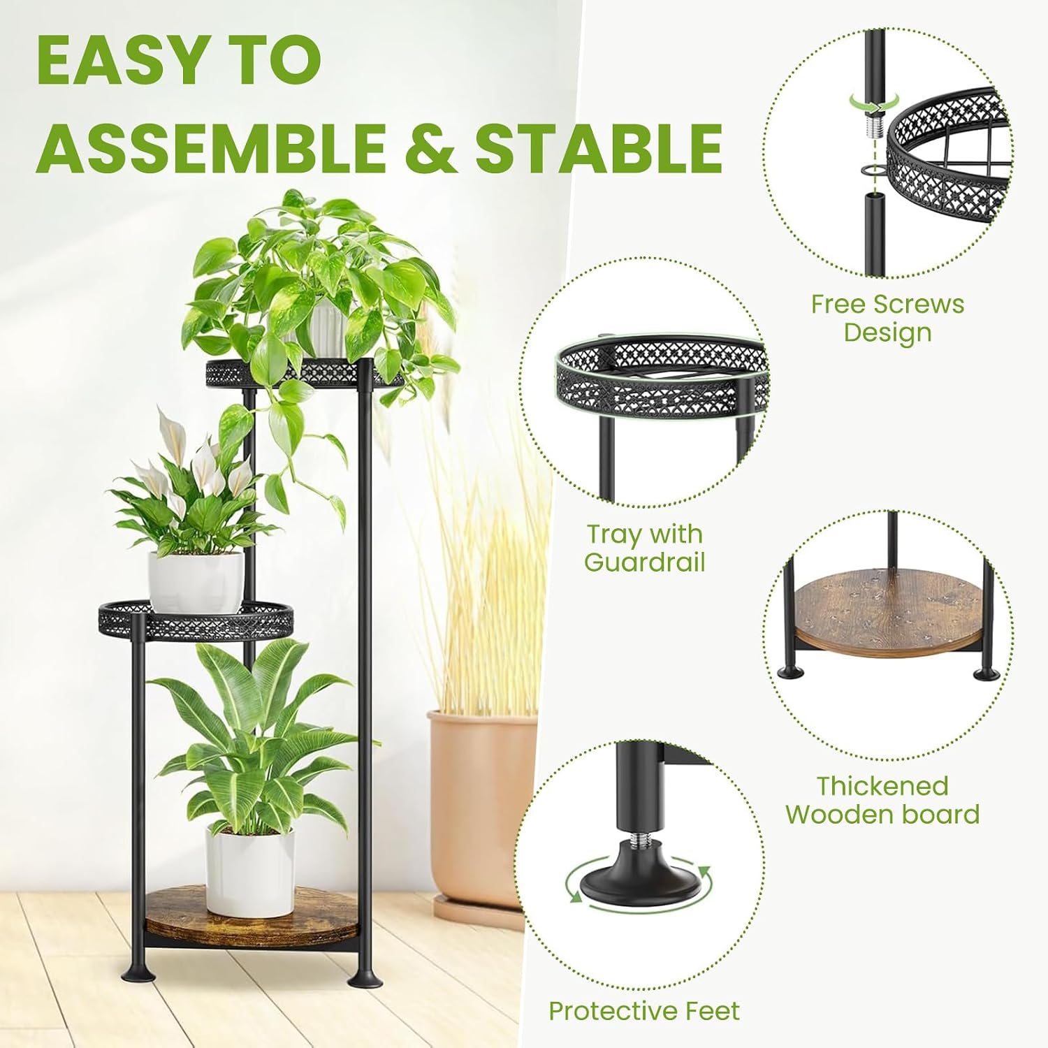 3 Tier Corner Plant Stand Indoor Multiple Sturdy Vertical Metal Flower | 32 Inch Tall Flower Heavy Duty Pot Holder