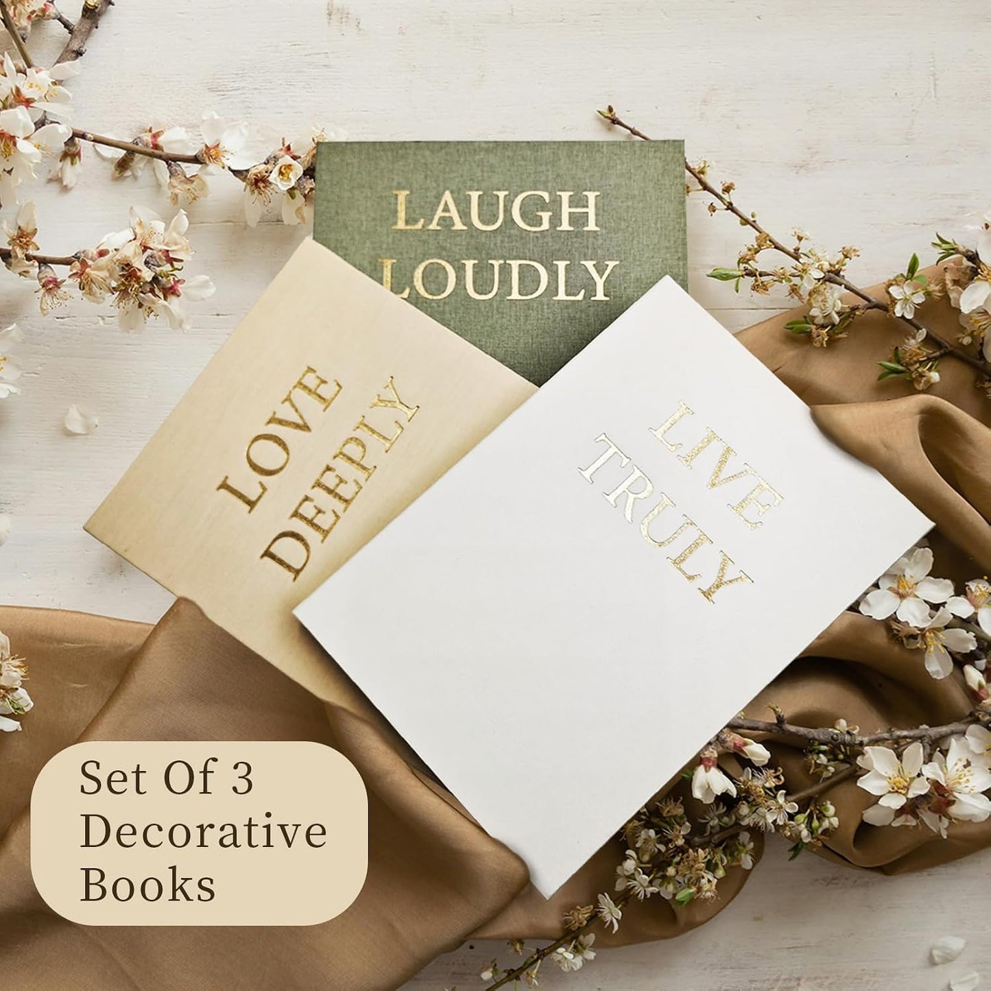 Faux Book Decor / Green/beige/white / Set of 3