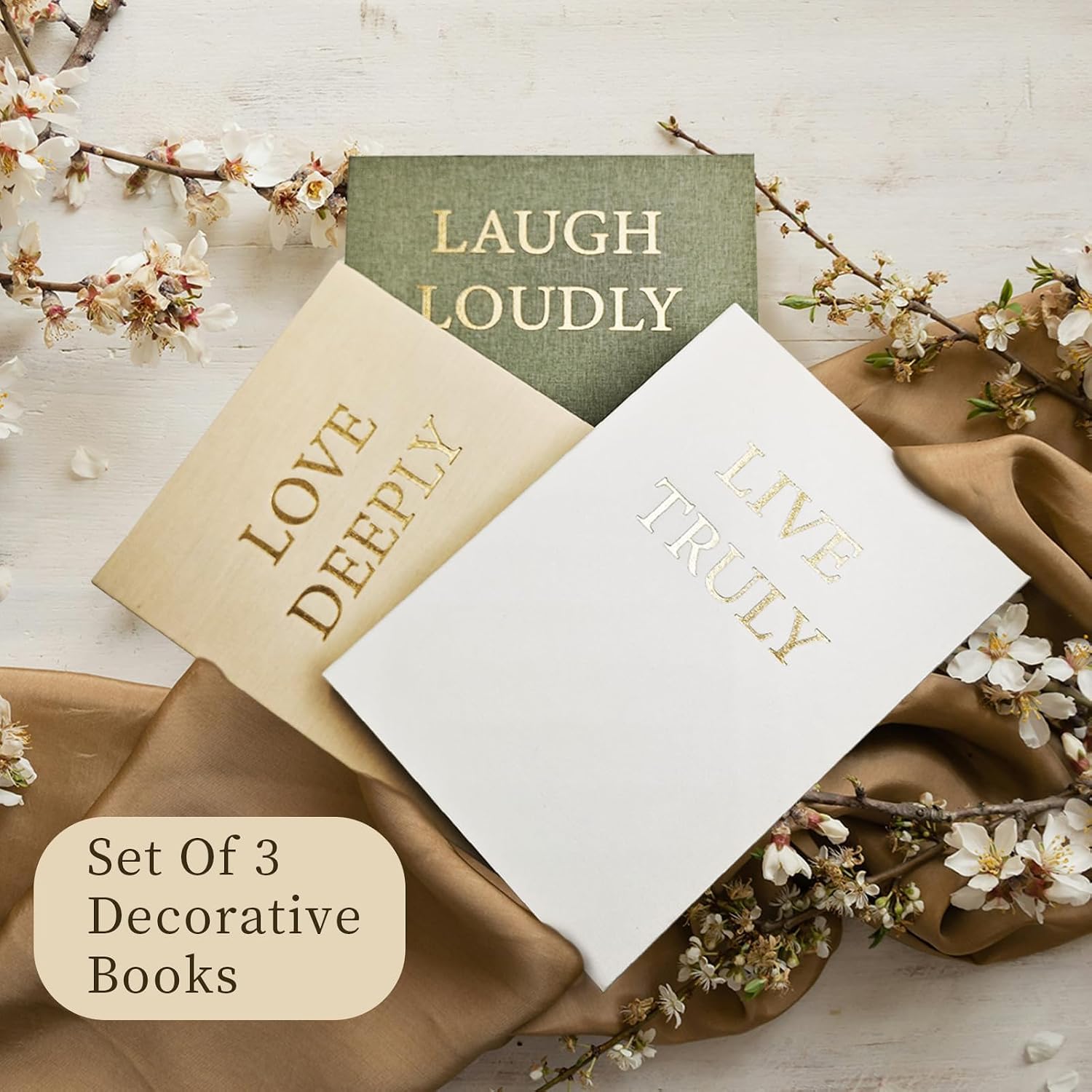 Faux Book Decor / Green/beige/white / Set of 3