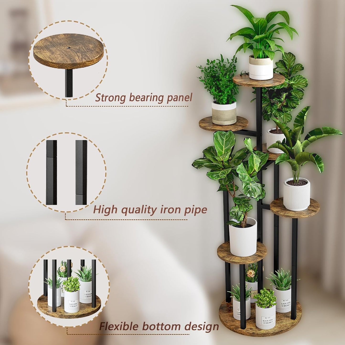 INGIORDAR 6 Tier Plant Stand Indoor Corner Tiered Holder Shelf Display Rack | Multiple Plants with MDF Top Board Metal