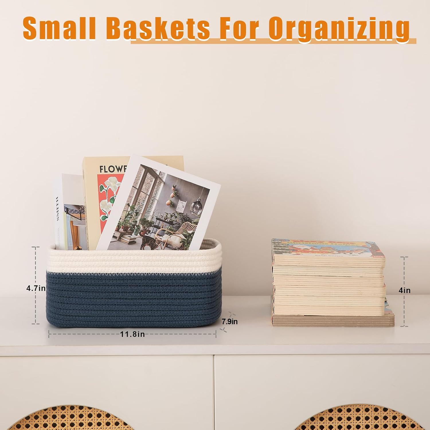 Small Bins / Organizer Baskets / Blue/white / 11.8"*7.8"*4.7 / Set of 4