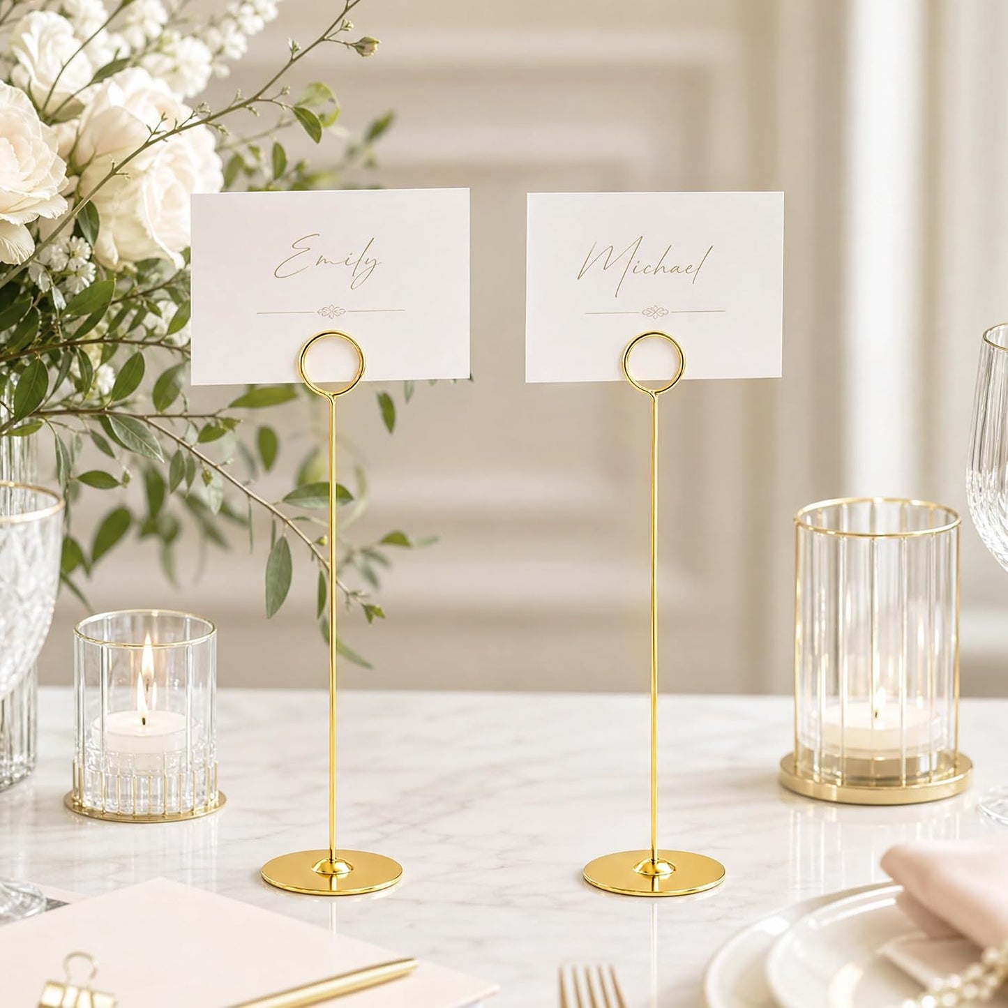 Urban Deco 16PK Gold Table Number Holders Place Card Holders 12 Inch Table Card Holders Steel Card Holders for Photos