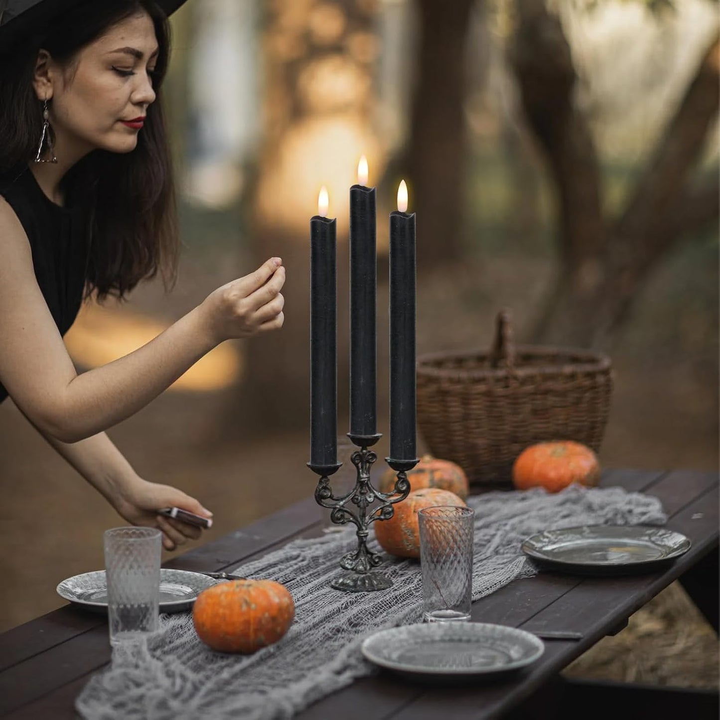 GenSwin Flameless Taper Candles LED Battery Operated Remote Timer Black | LED Candlesticks, Real Wax, Halloween Party