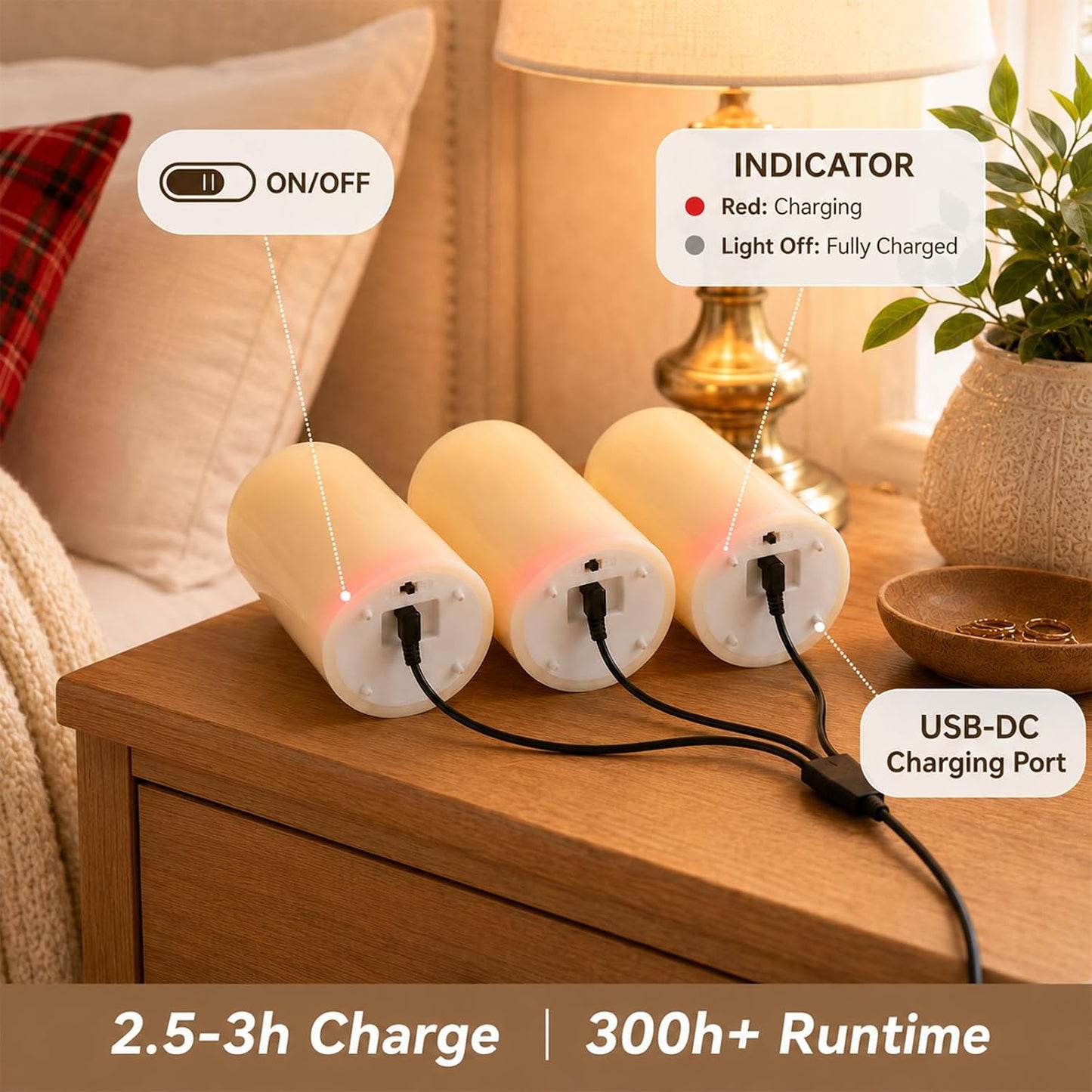 Lezonic Rechargeable Flickering Flameless Candles Battery Operated with Remote and Timer, Pack of 3(D 3'' X H