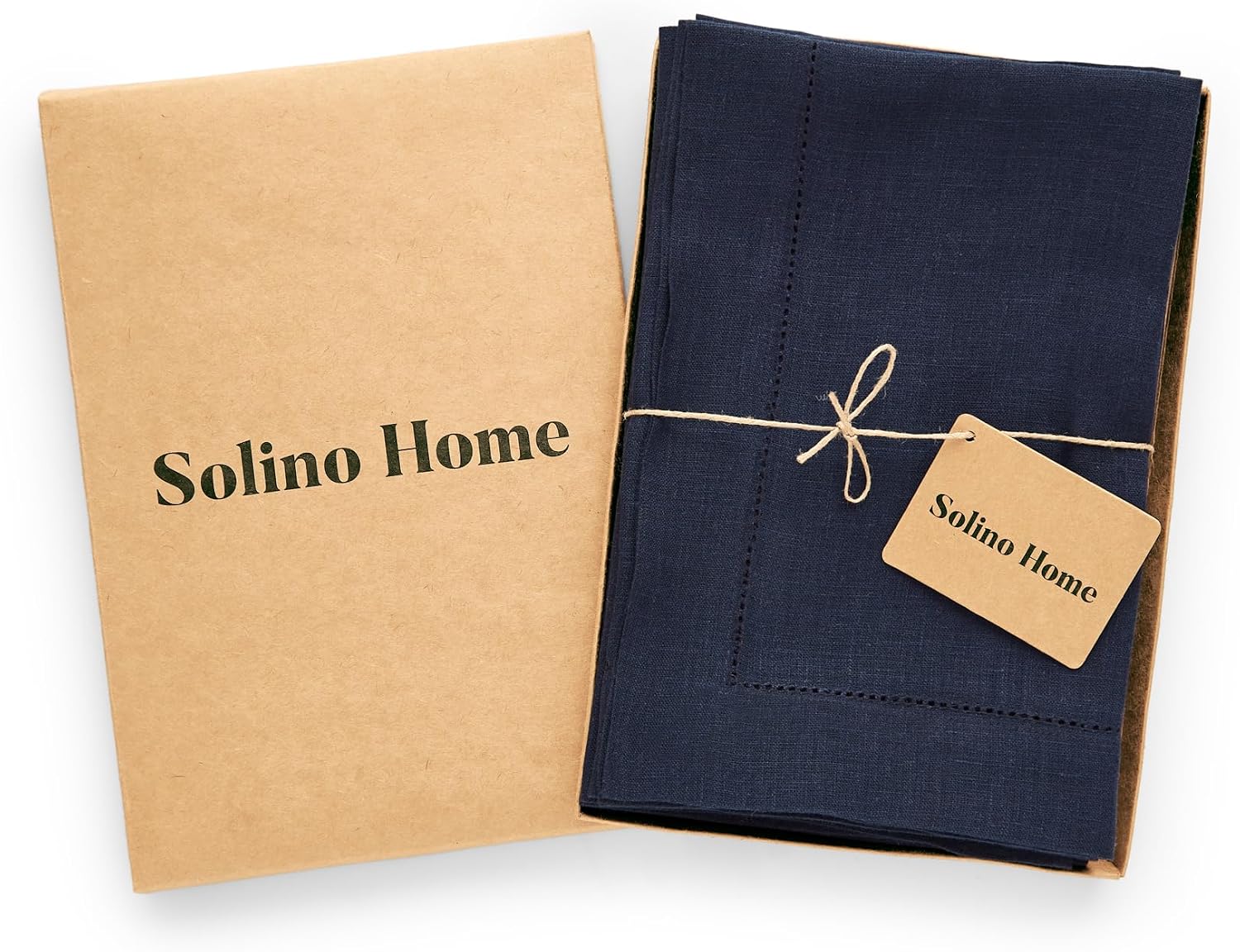 Solino Home Linen Cloth Napkins Set of 4-100% Pure Linen Indigo Navy Dinner Napkins 20 x 20 Inch - Sonoma Hemstitch