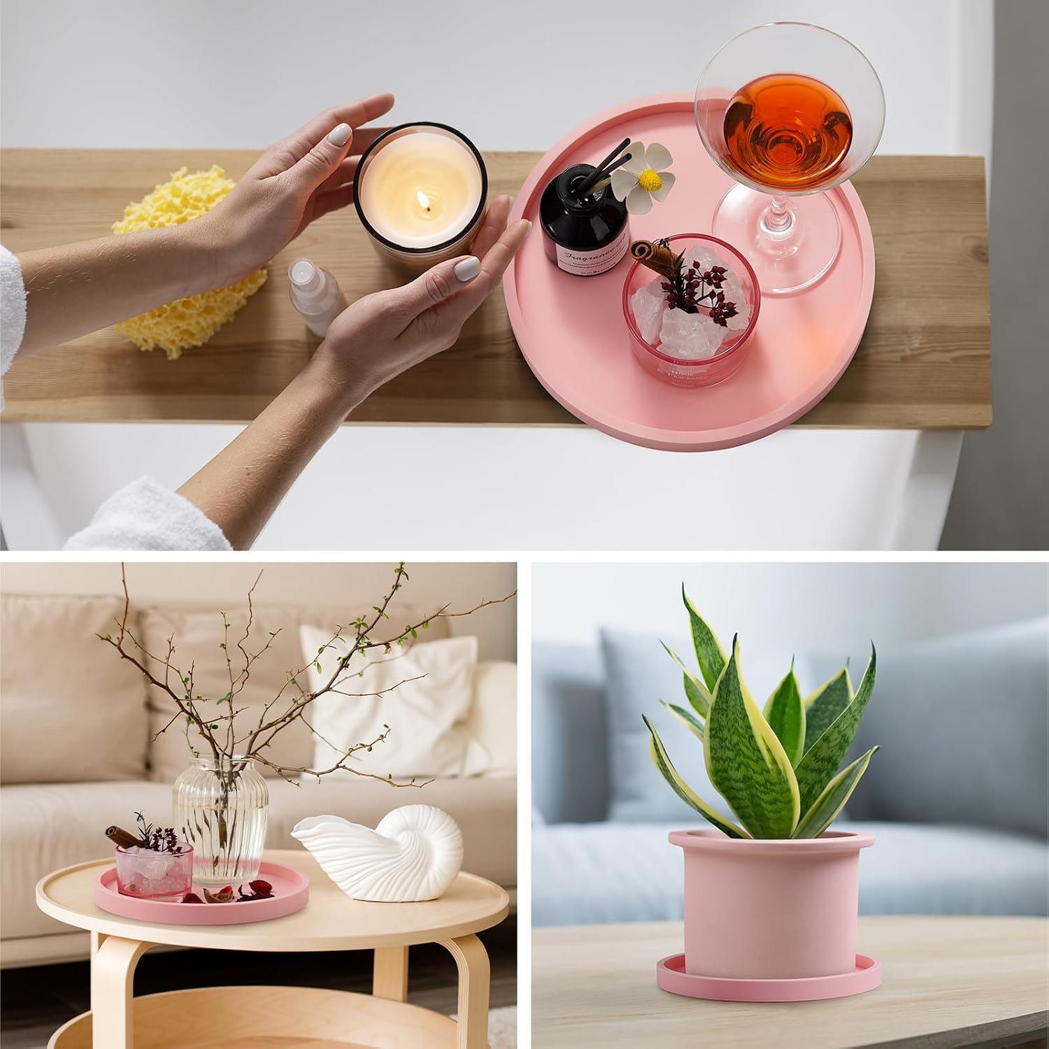 Thickened Silicone Vanity Organizer Tray / Pink