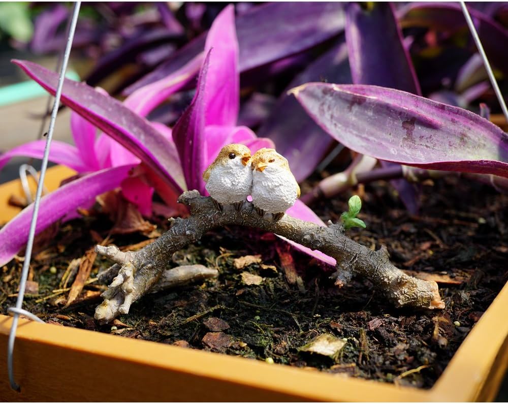 4404 Miniature Fairy Garden & Terrarium Lover Birds on Branch Statue