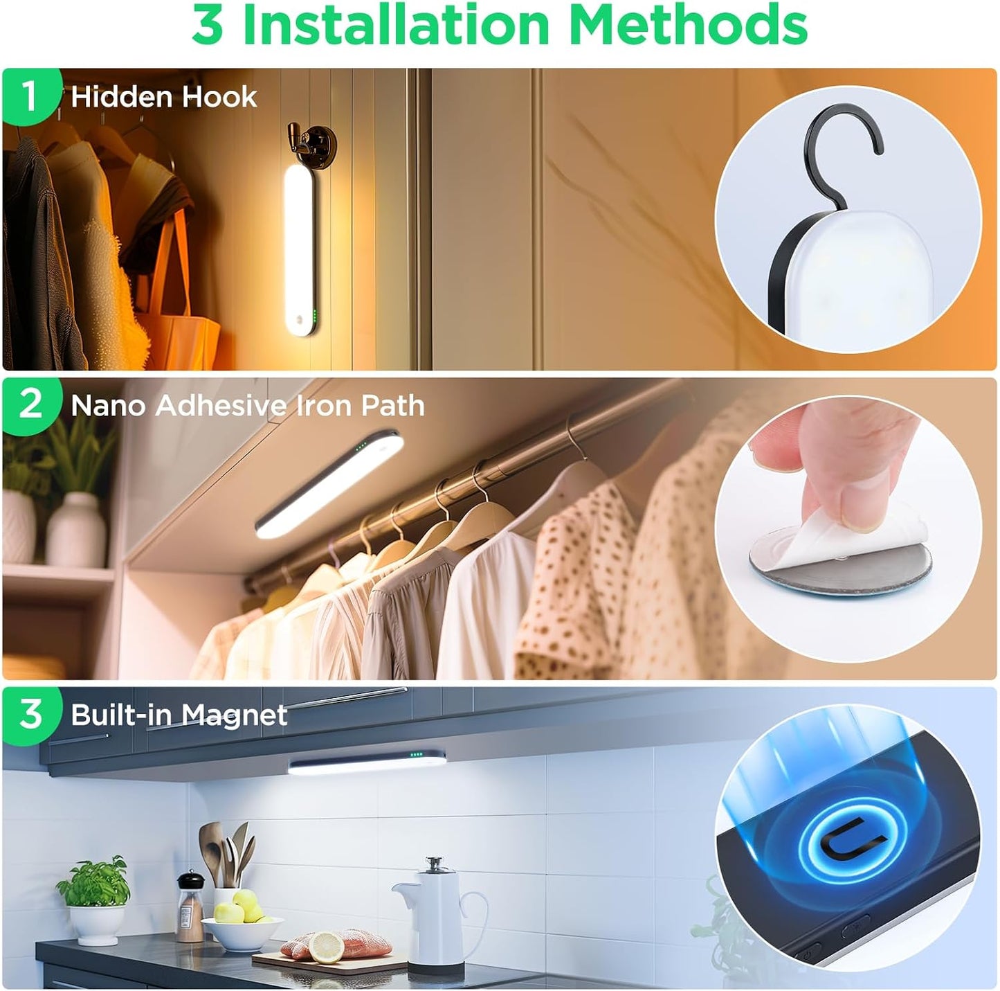 Under Cabinet Lighting, Motion Sensor Lights Indoor with Soomth Dimming, 2600mAh Rechargeable Closet Lights Wireless