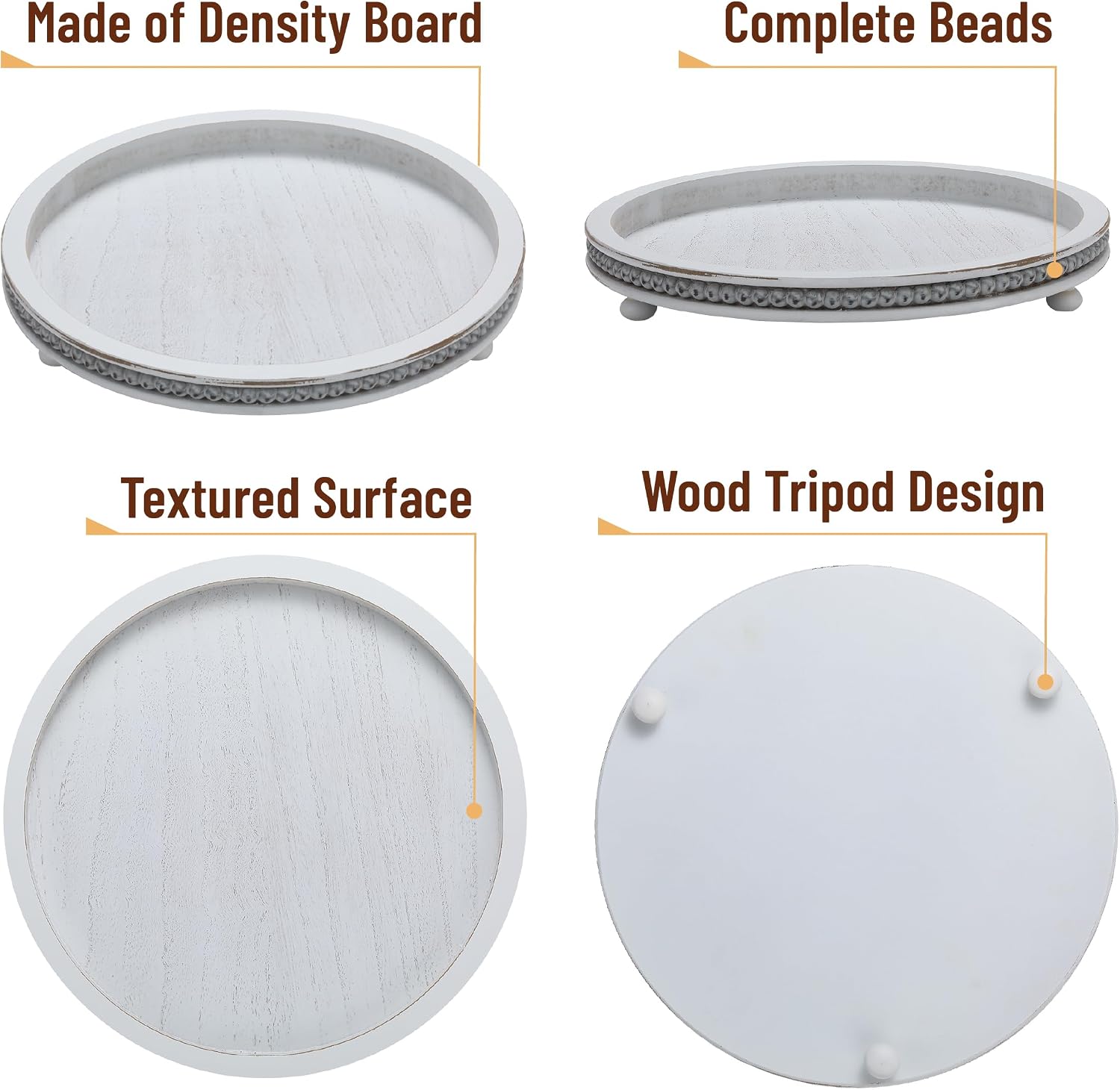 Wooden Round Tray / Light Gray