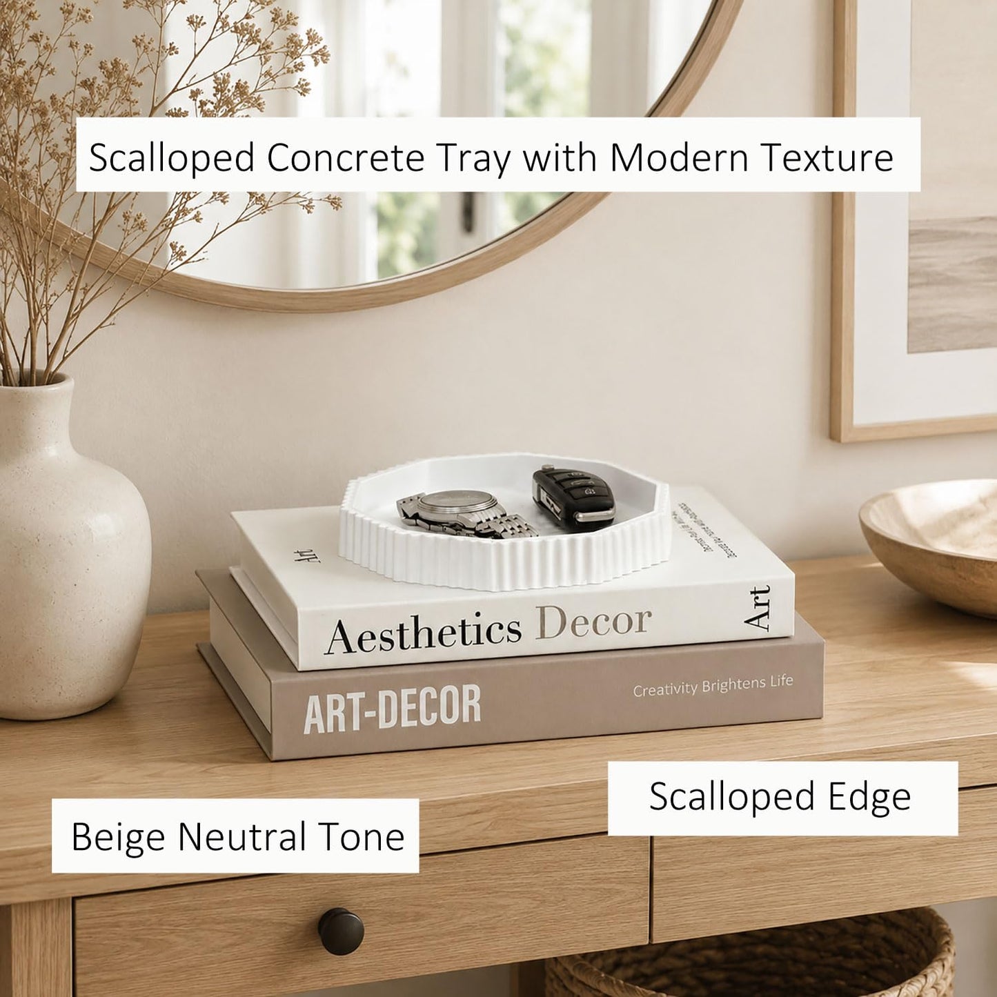 Decorative Concrete Tray & Linen Faux Book Box Set / Beige