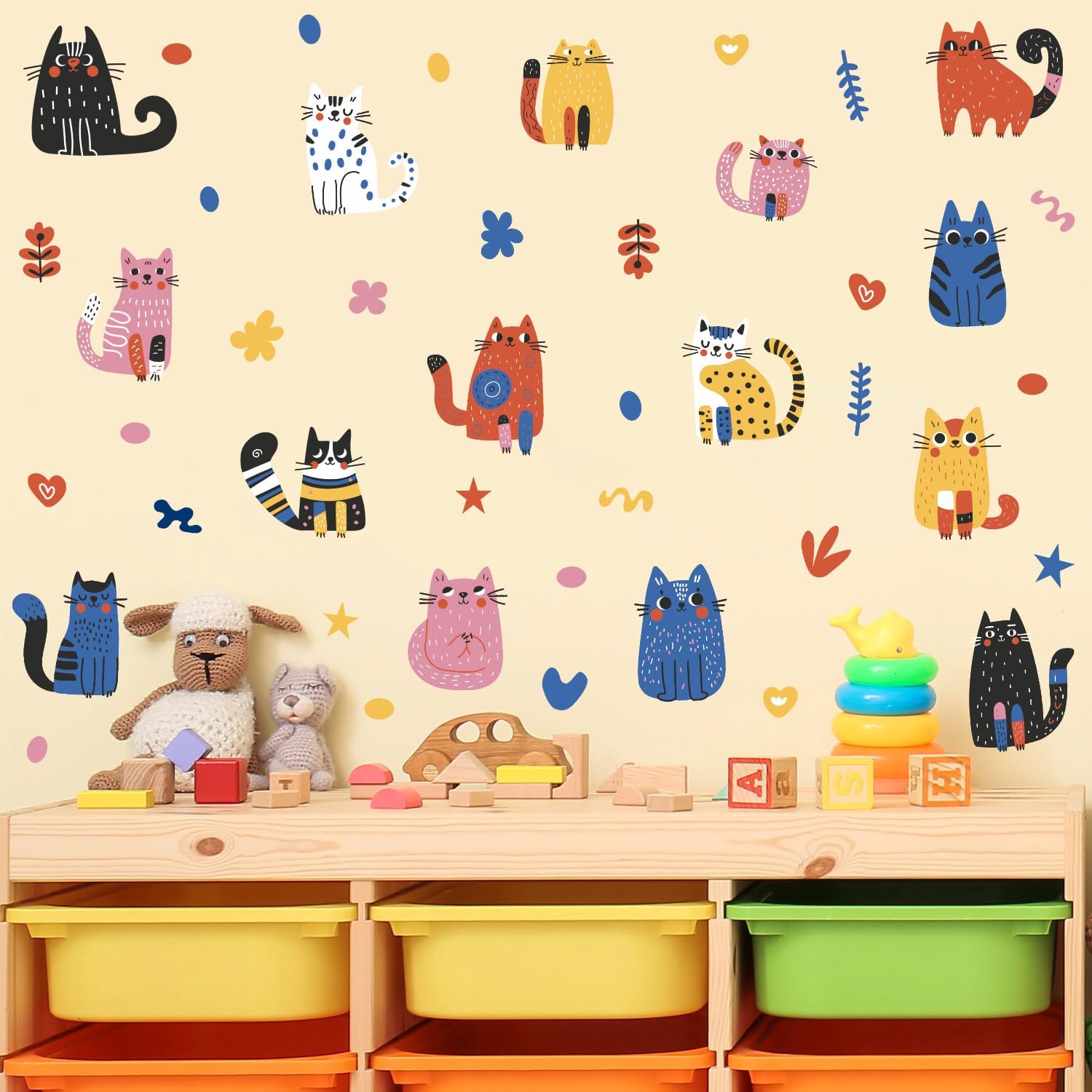 Colorful Doodle Wall Decal / Cat