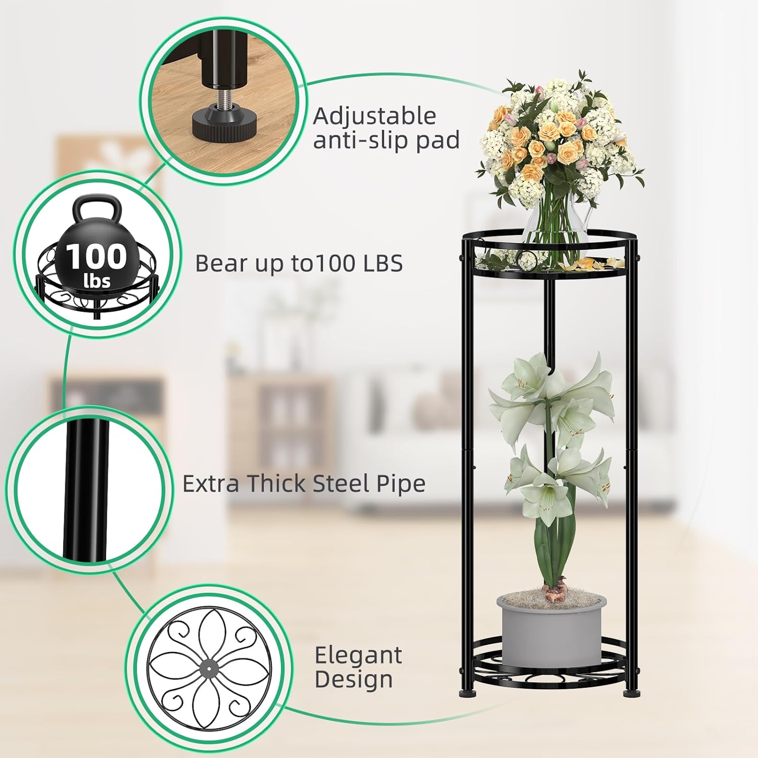 Simple Trending Round Plant Stand Indoor Outdoor, Waterproof Metal Tall 31” Plant Shelf Holder, Heavy Duty Flower Pot