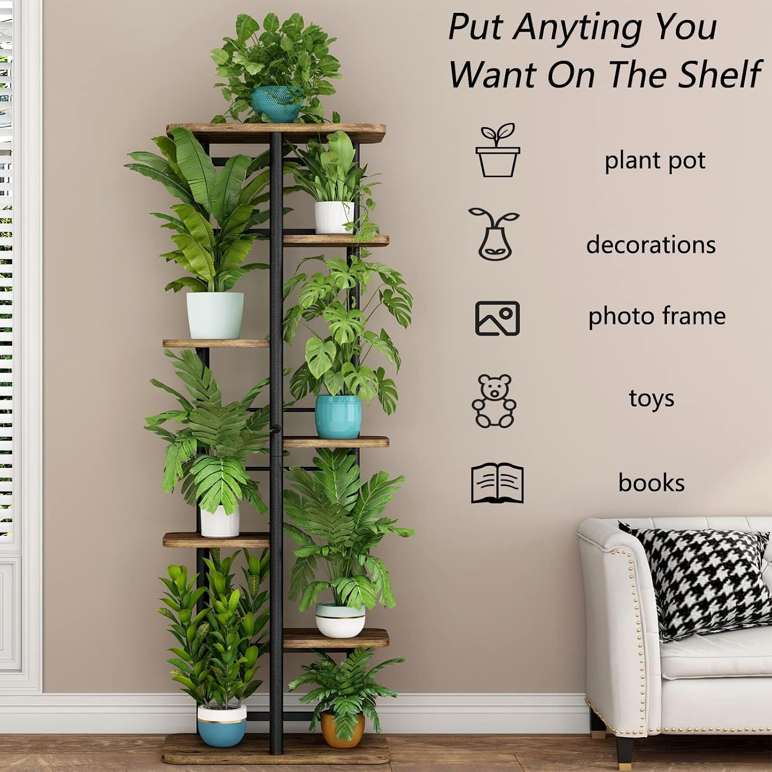 LINZINAR Plant Stand Indoor 7 Tier Metal Corner Tall Flower Shelf | Plant Rack for Multiple Plants, Tiered Flower Plant
