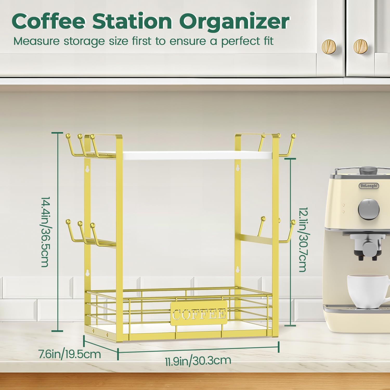 EsLuker.ly Coffee Mug Cup Holder Tree Bar Station Organizer, 2 Tier Gold | Mug Stand Rack for Countertop Kitchen