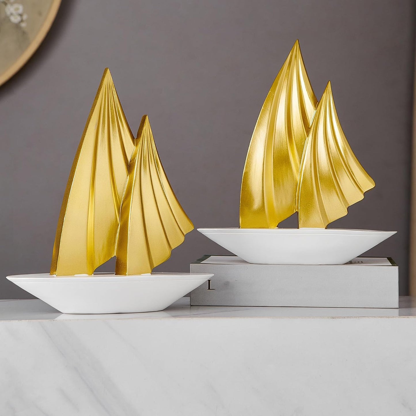 Home Decor Modern Art Resin Statue Table Decoration- Boat Resin Home Decorations / Gold