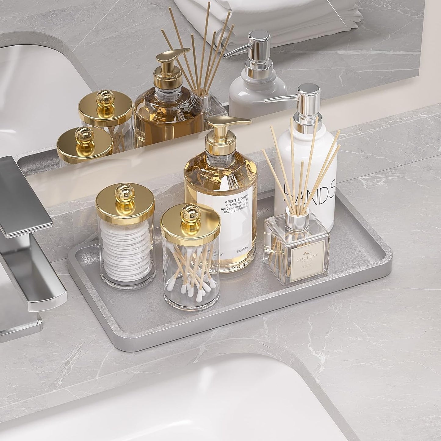 Bamboo Kitchen Tray for Soap Dispenser Spice / Silver / 11.8 x 6.1 x 0.8