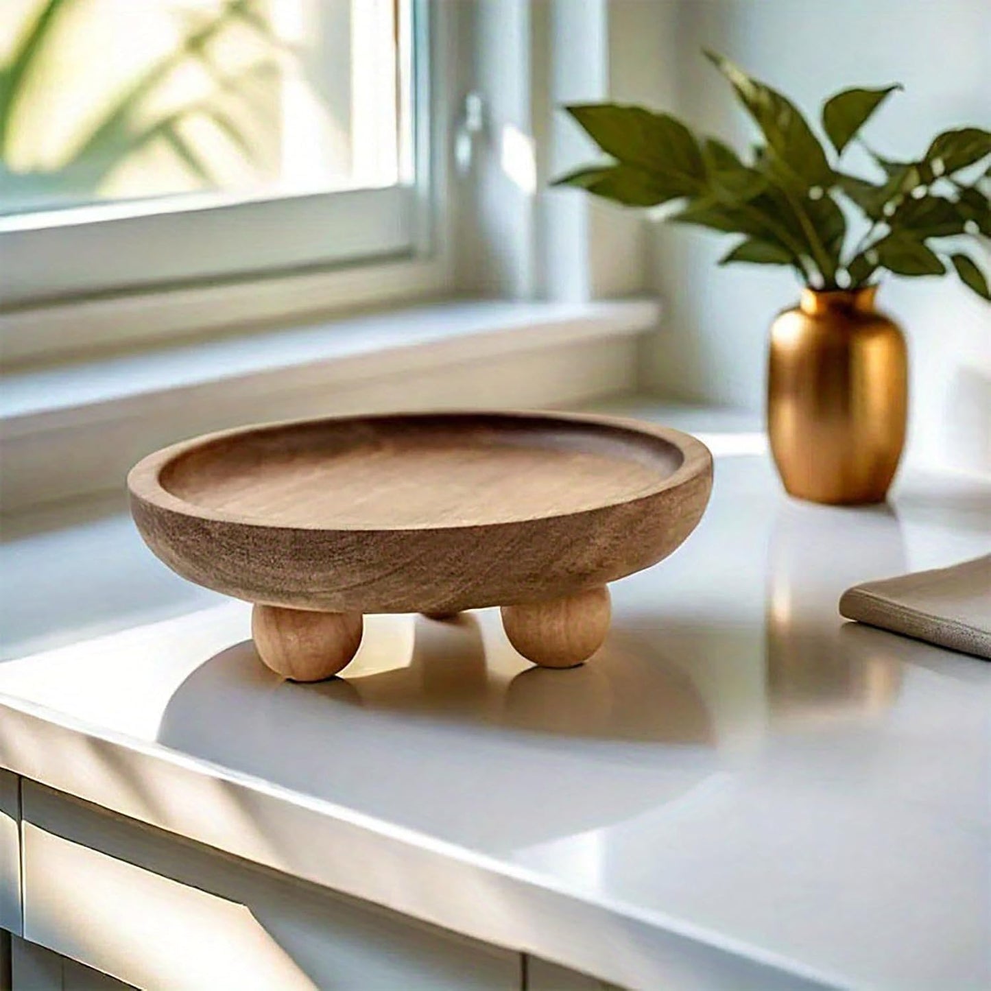Wood Tray / Small Wooden Pedestal Stand Decor Tray / Round / Natural