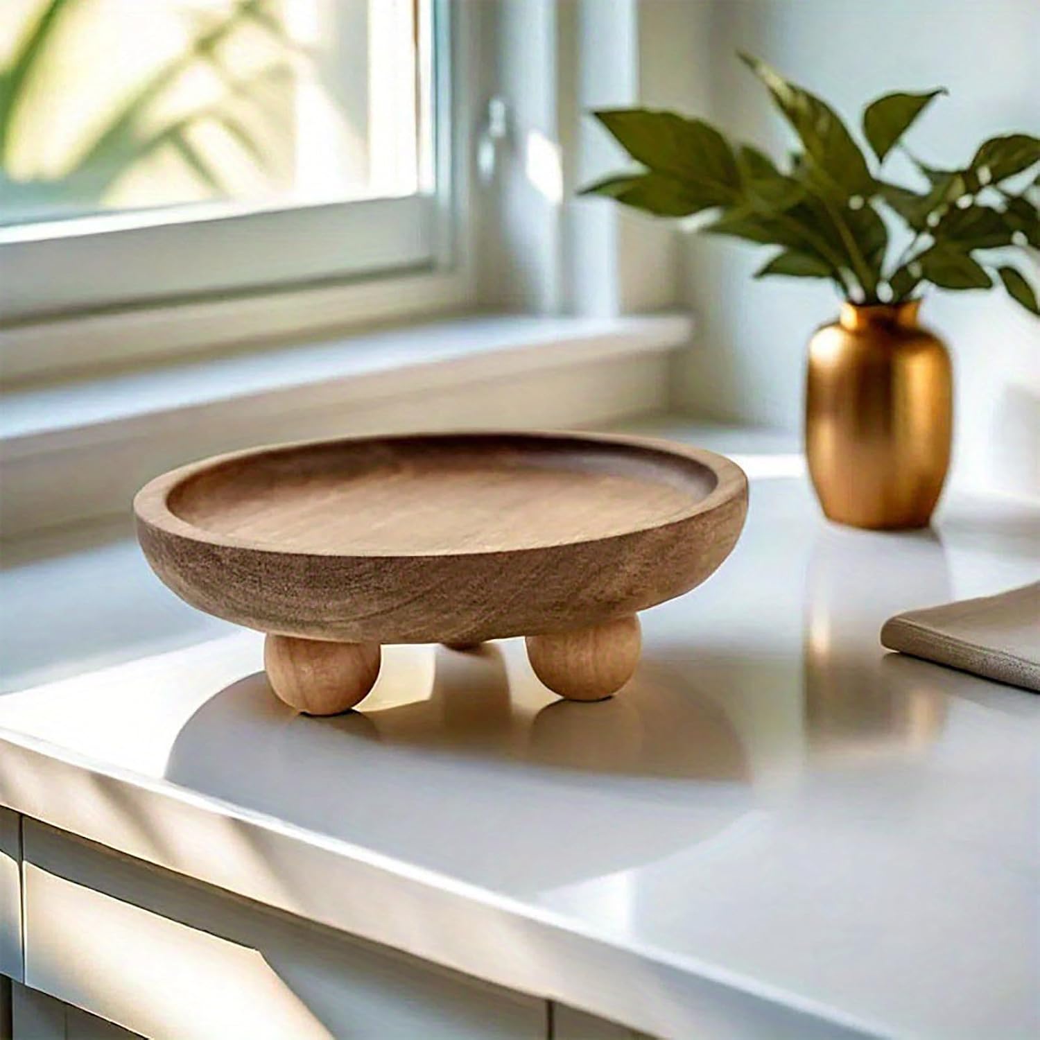 Wood Tray / Small Wooden Pedestal Stand Decor Tray / Round / Natural