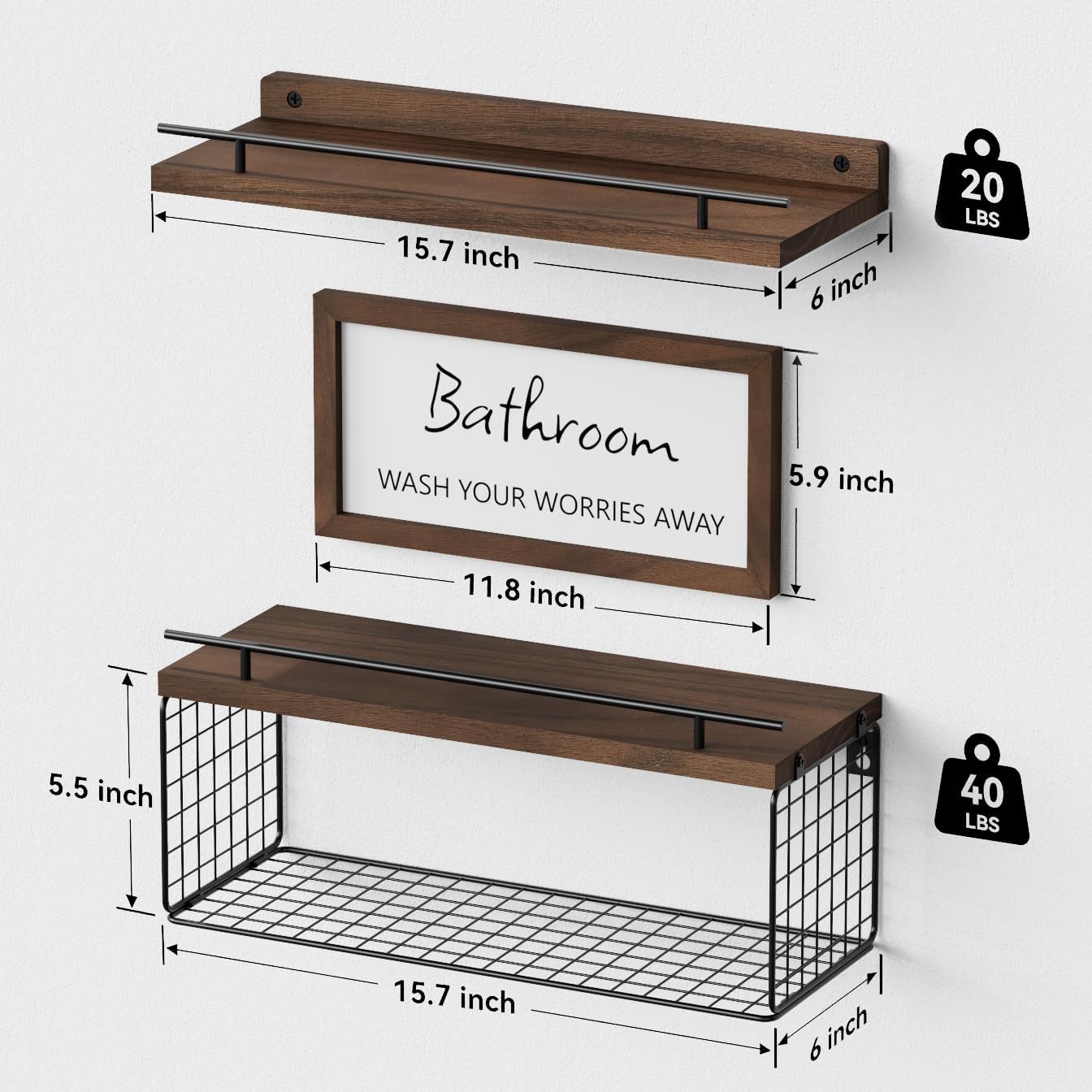 Floating Shelves for Bathroom Decor Art, Rustic Brown | Bathroom Organizers and Storage, Wall Shelves Over Toilet with