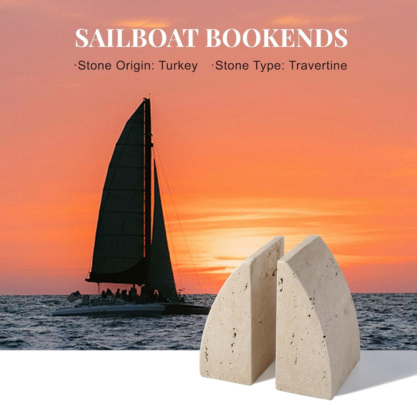 Travertine Bookends / Non-Slip Heavy Duty Book Stopper / Sail-travertine